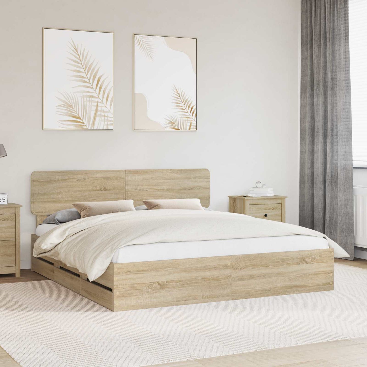 Sengestamme med skuff Sonoma eik 200 x 200 cm Konstruert tre