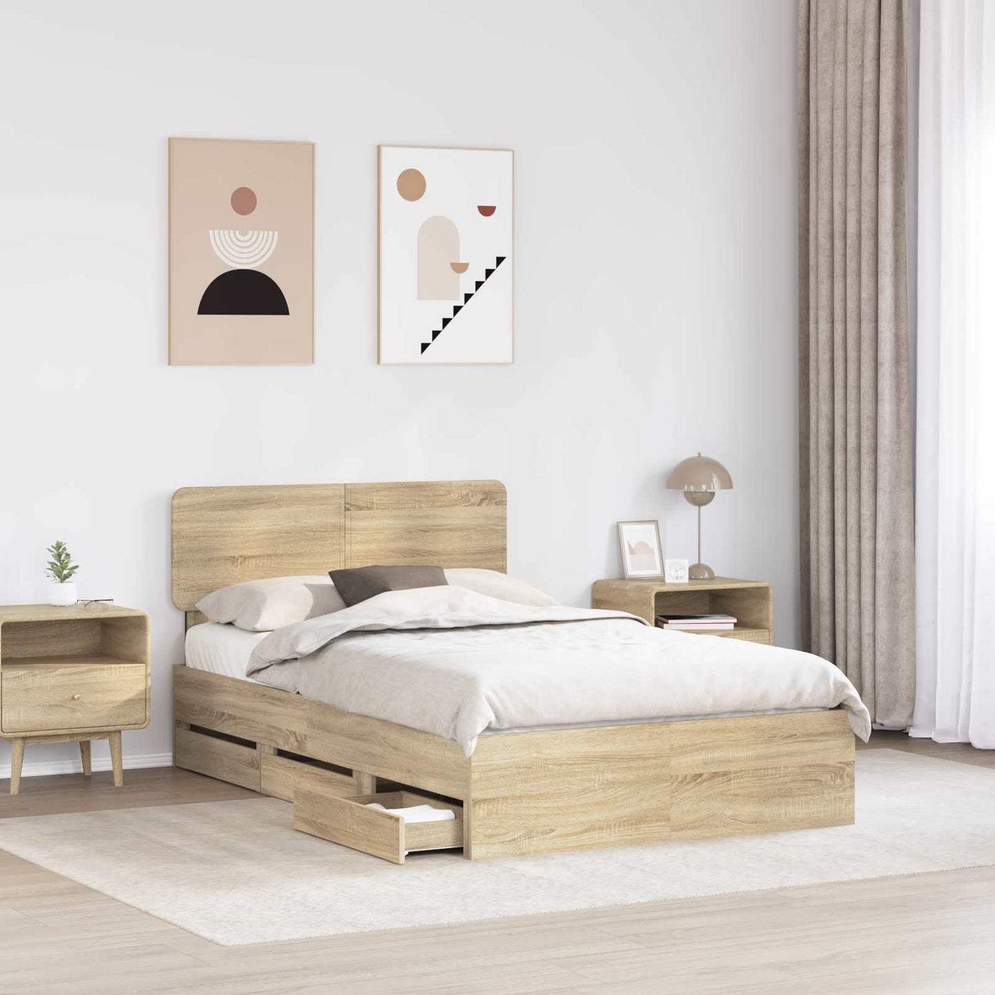 Sengestamme med skuff Sonoma eik 120 x 200 cm Konstruert tre