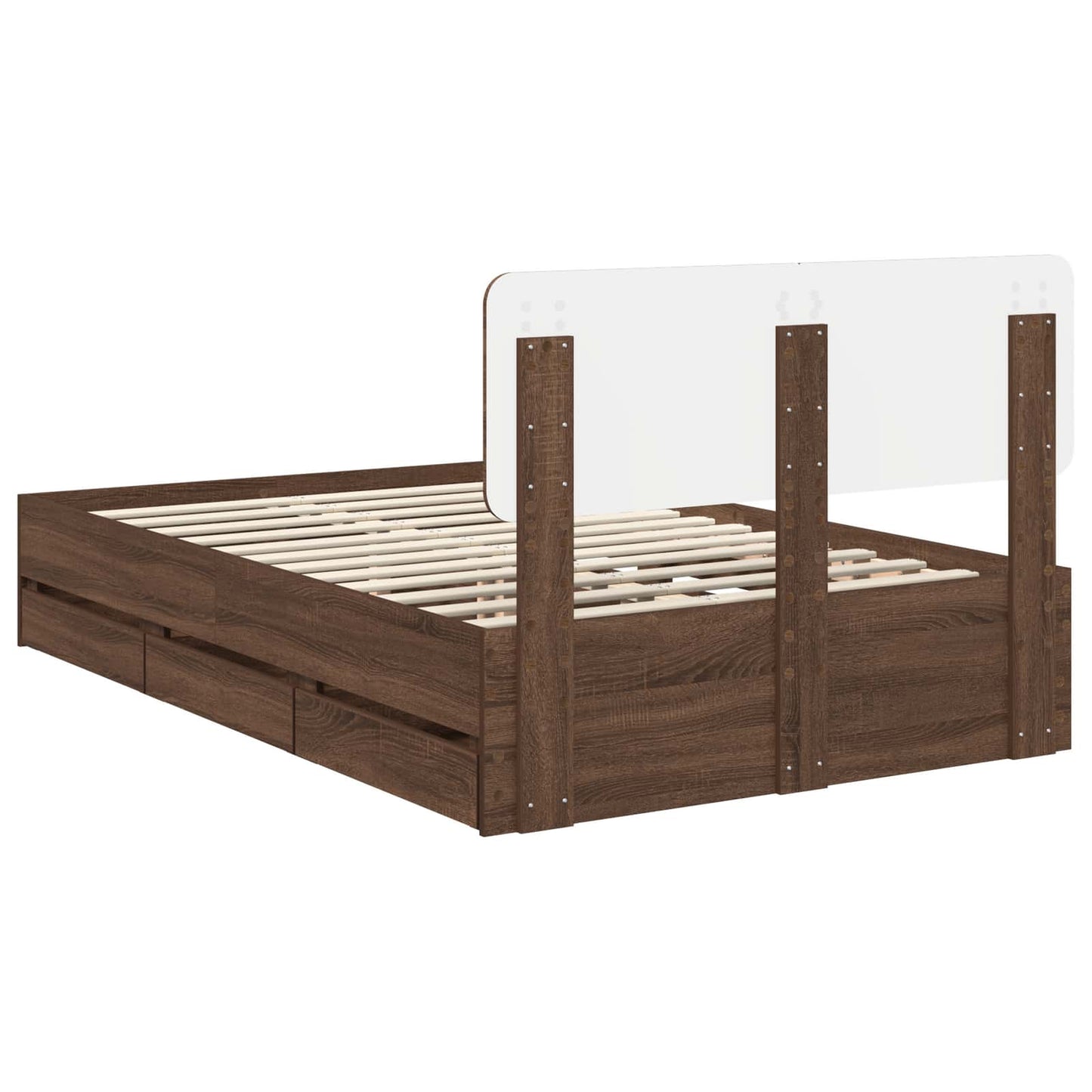 Sengestamme med skuff Brun eik 120 x 190 cm Konstruert tre