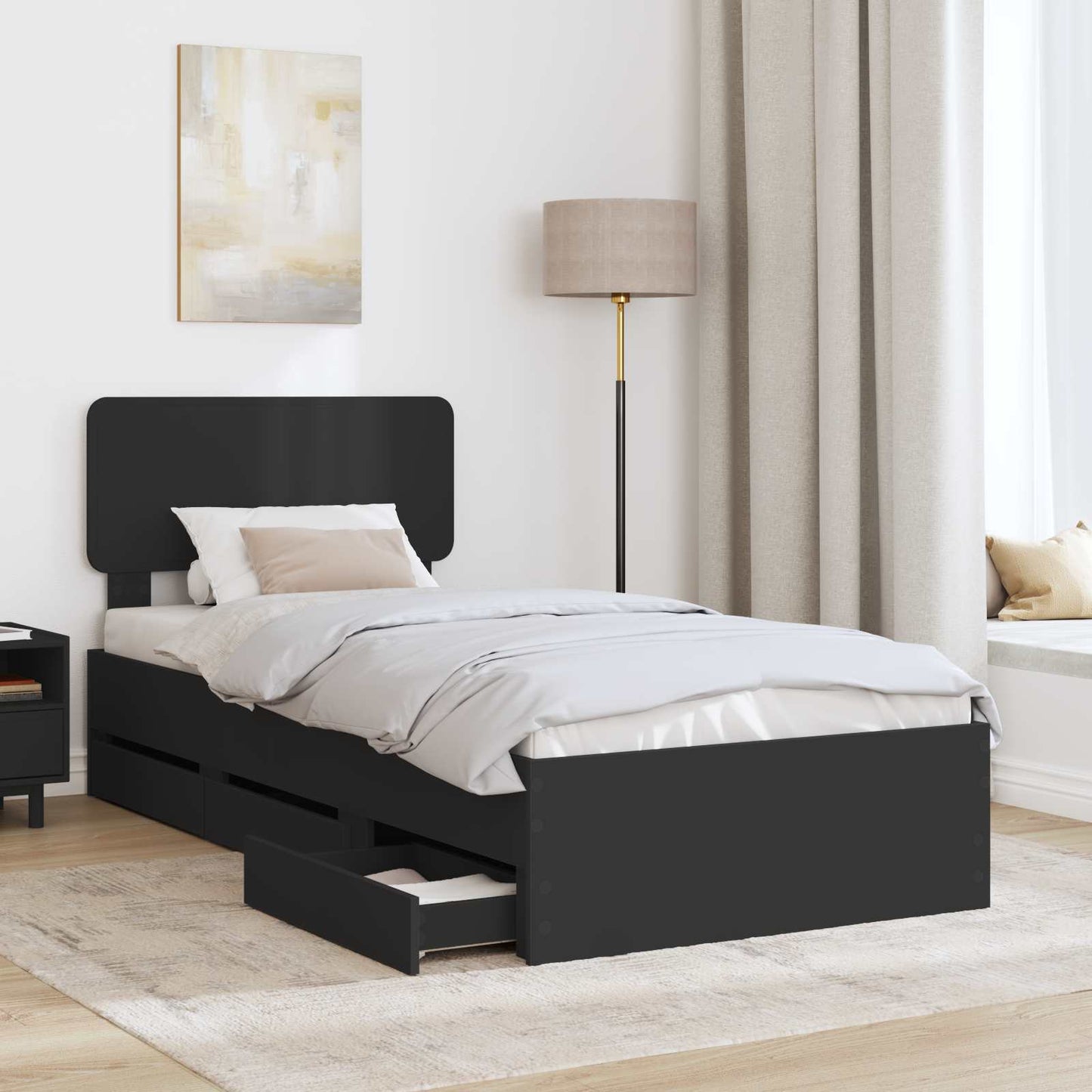 Sengestamme med skuff Svart 100 x 200 cm Konstruert tre