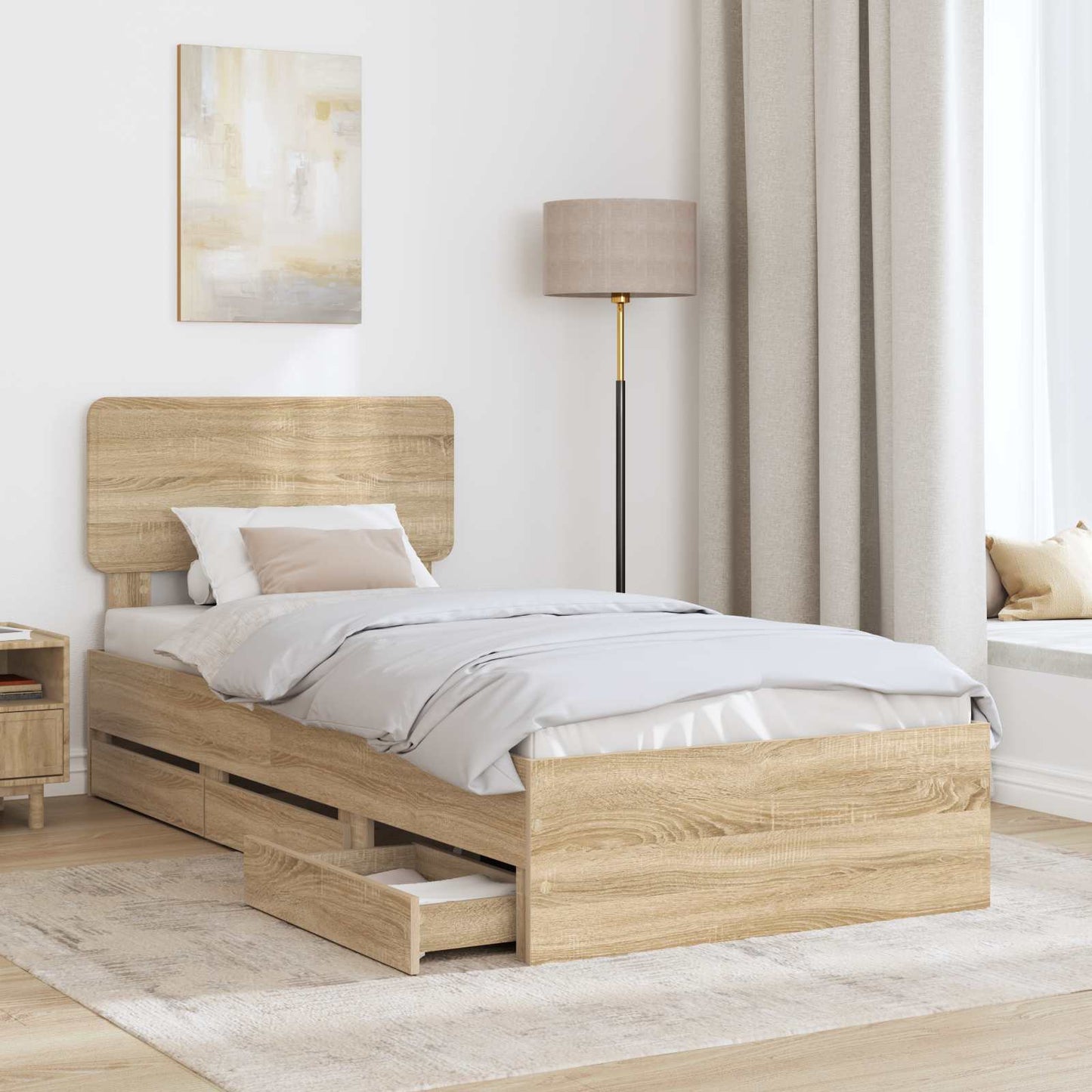 Sengestamme med skuff Sonoma eik 100 x 200 cm Konstruert tre
