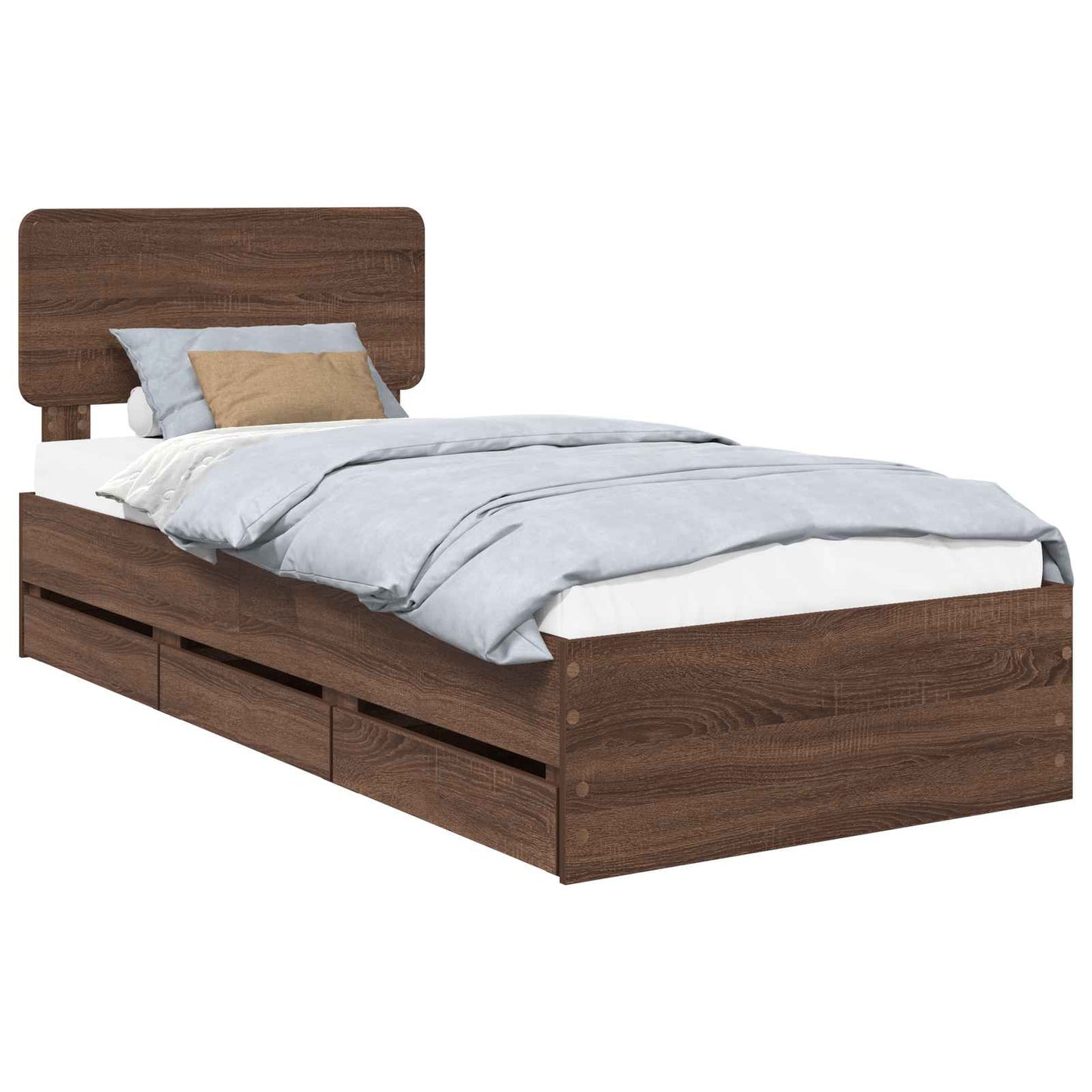 Sengestamme med skuff Brun eik 90 x 200 cm Konstruert tre