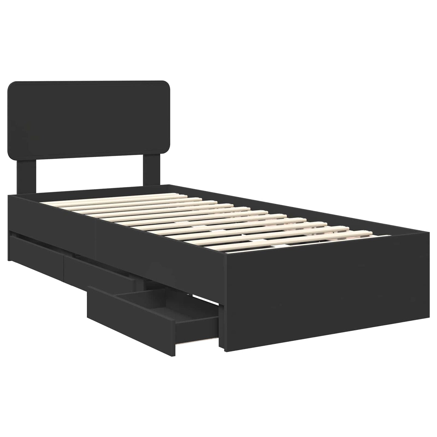 Sengestamme med skuff Svart 90 x 190 cm Konstruert tre