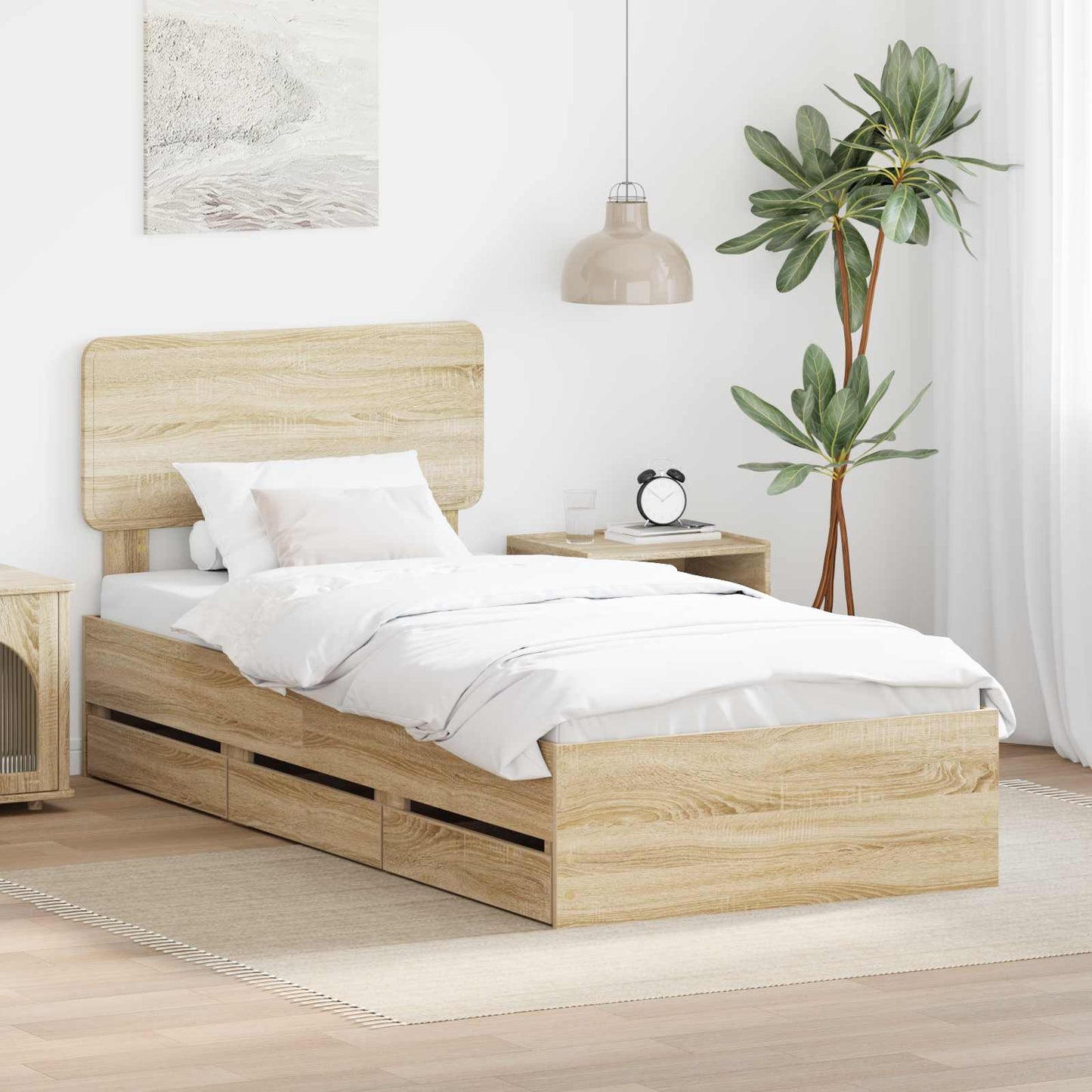 Sengestamme med skuff Sonoma eik 75 x 190 cm Konstruert tre