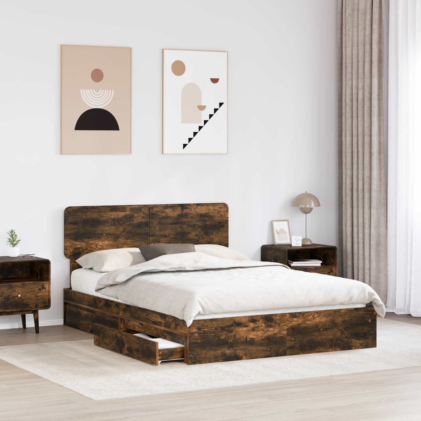Seng med Oppbevaring Røkt eik 160 x 200 cm Konstruert tre