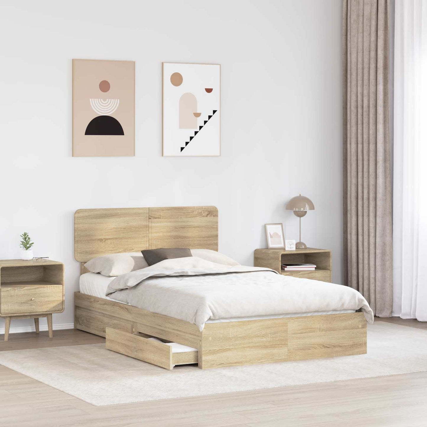 Seng med Oppbevaring Sonoma eik 135 x 190 cm Konstruert tre