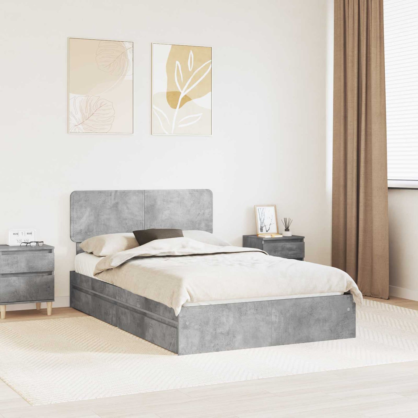 Seng med Oppbevaring Betonggrå 135 x 190 cm Konstruert tre