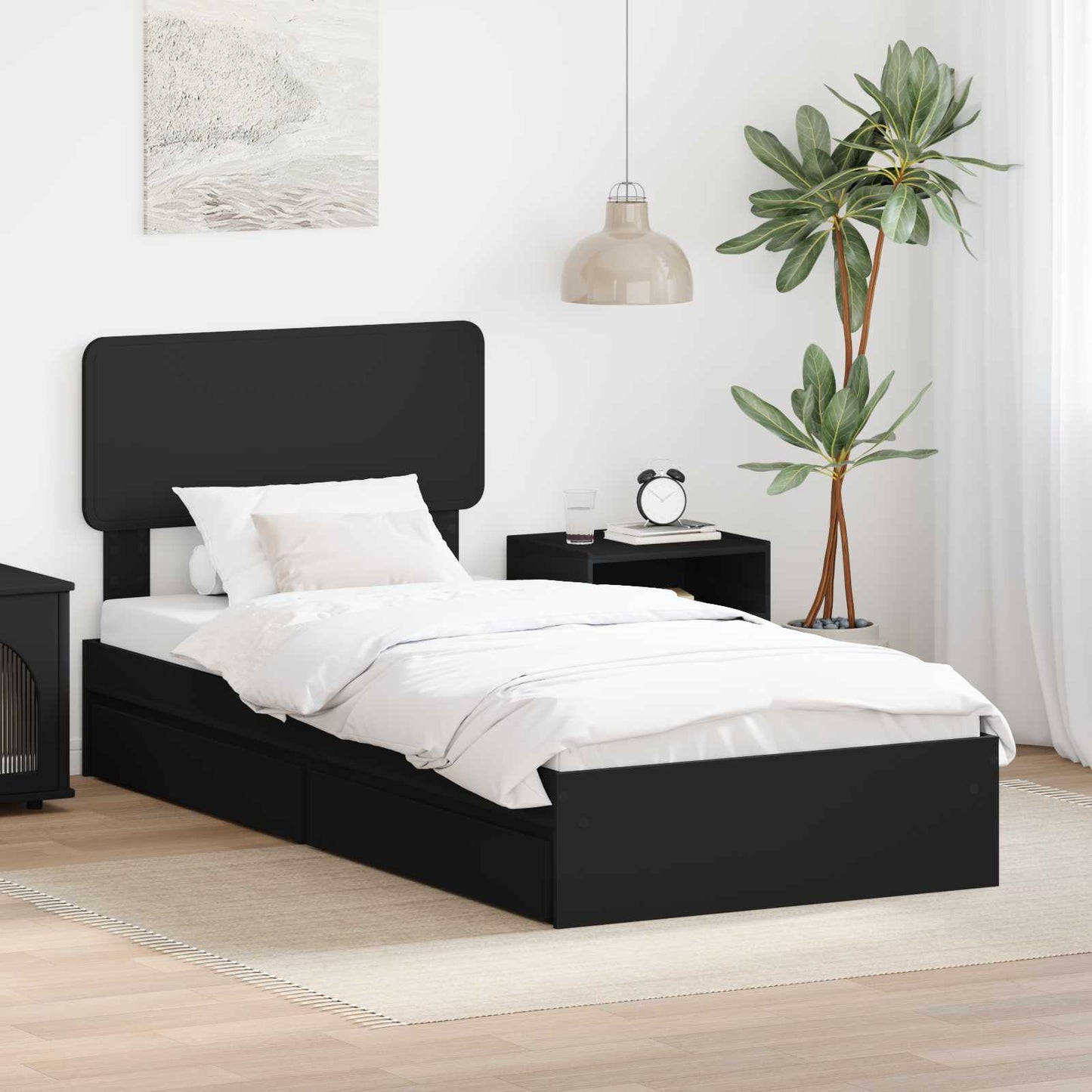 Seng med Oppbevaring Svart 100 x 200 cm Konstruert tre