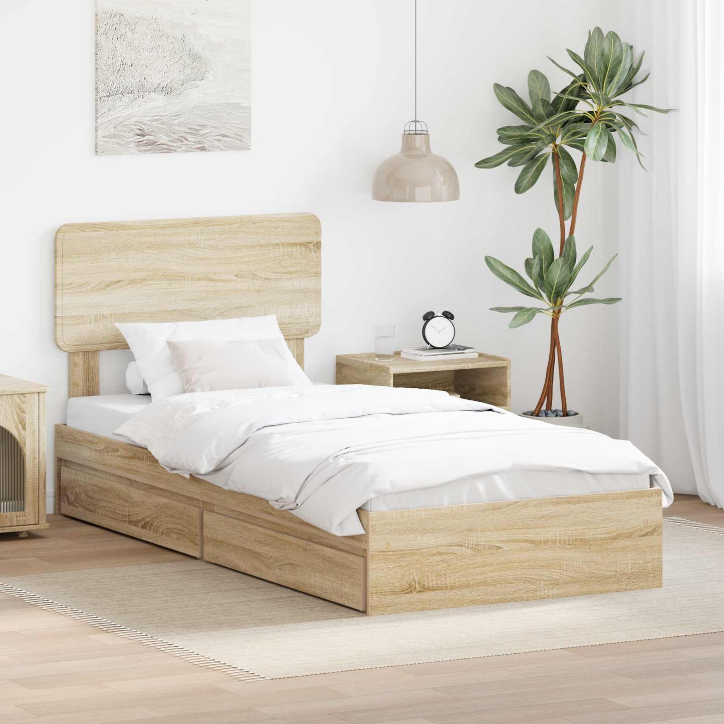 Seng med Oppbevaring Sonoma eik 100 x 200 cm Konstruert tre