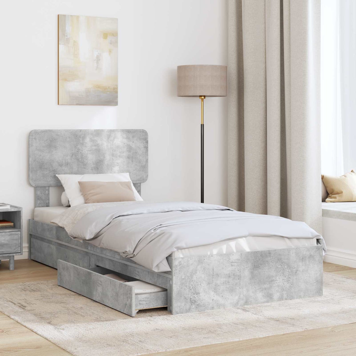 Seng med Oppbevaring Betonggrå 90 x 190 cm Konstruert tre