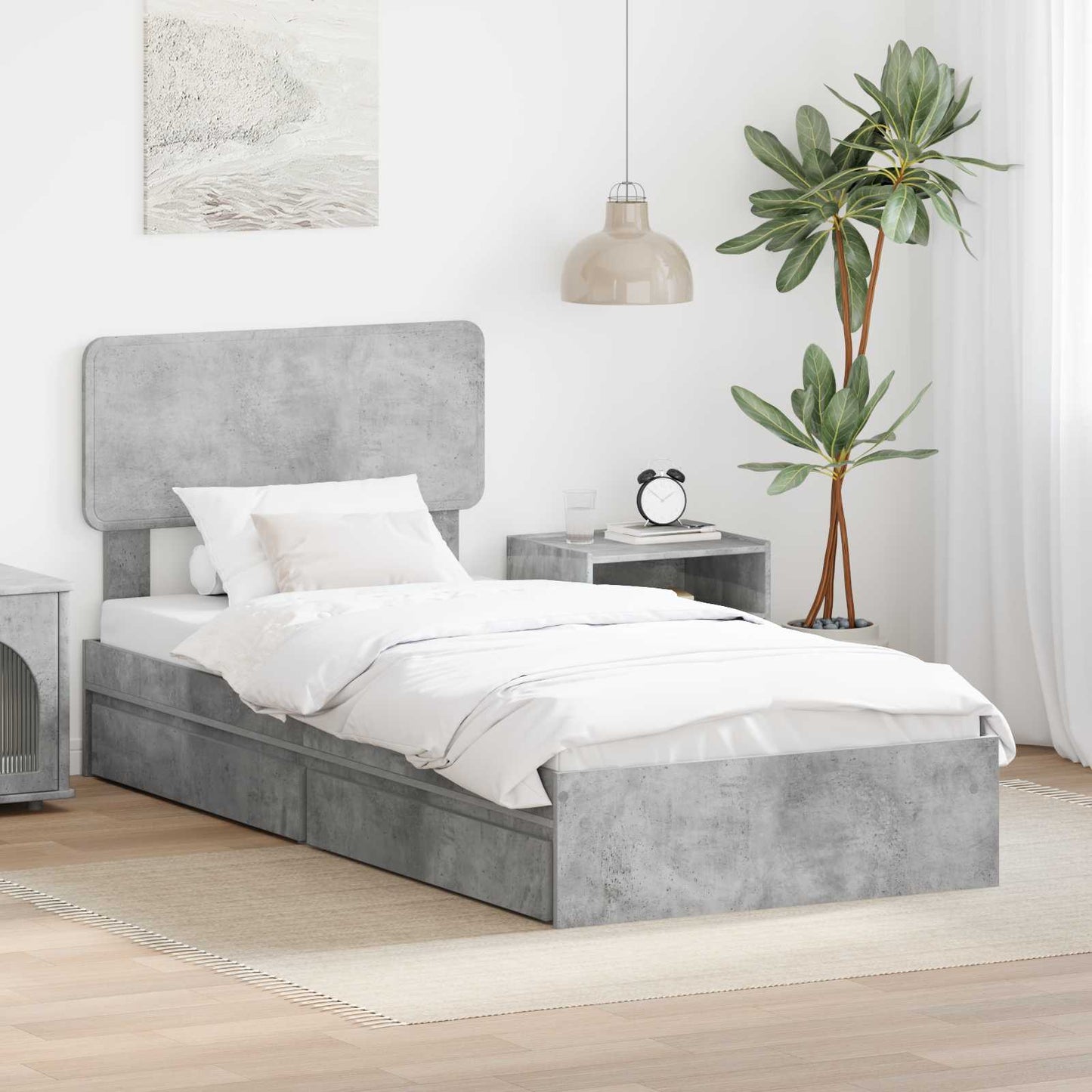 Seng med Oppbevaring Betonggrå 70 x 190 cm Konstruert tre