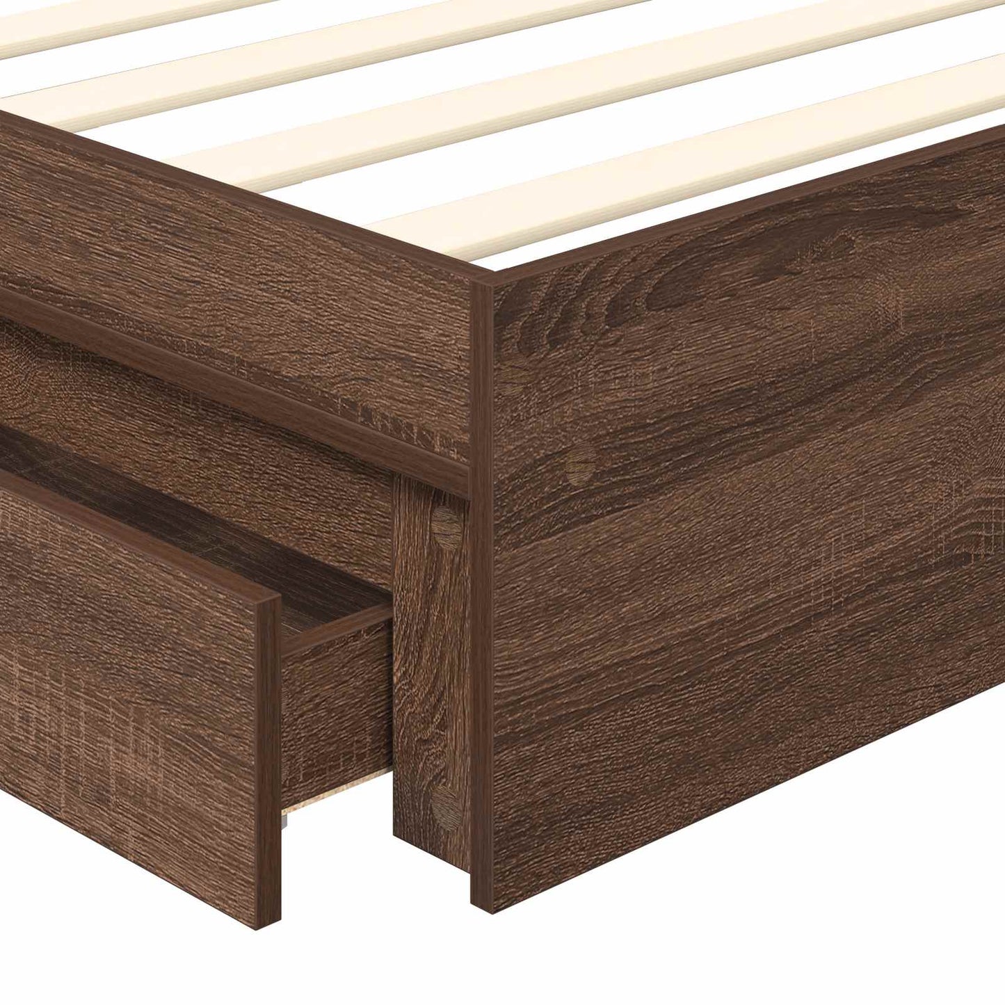 Seng med Oppbevaring Brun Eik 75 x 190 cm Konstruert tre