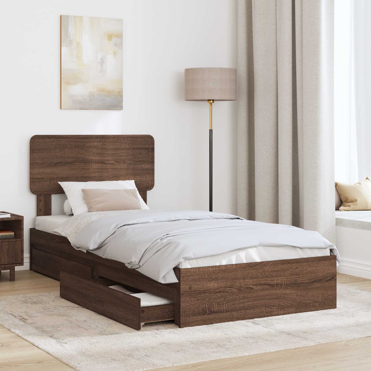 Seng med Oppbevaring Brun Eik 75 x 190 cm Konstruert tre