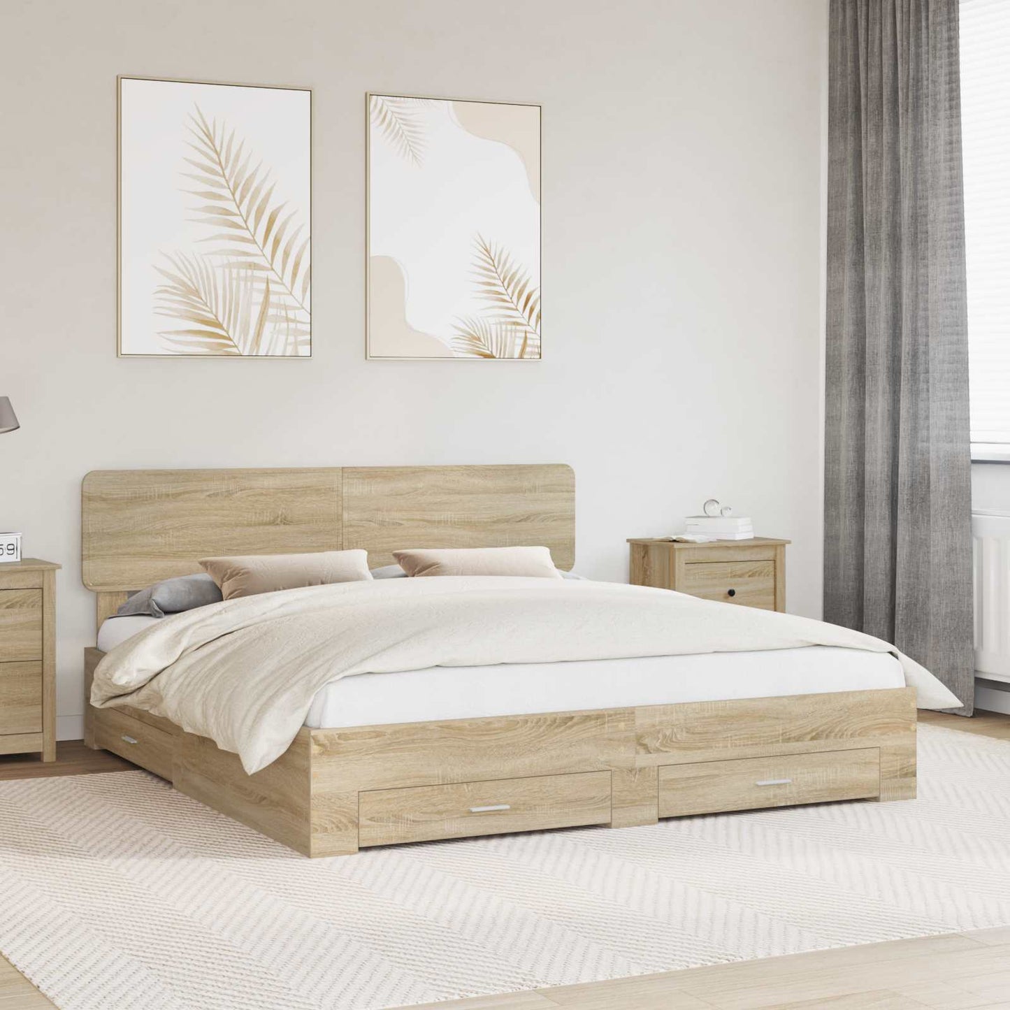 Sengestamme med skuff Sonoma eik 200 x 200 cm Konstruert tre