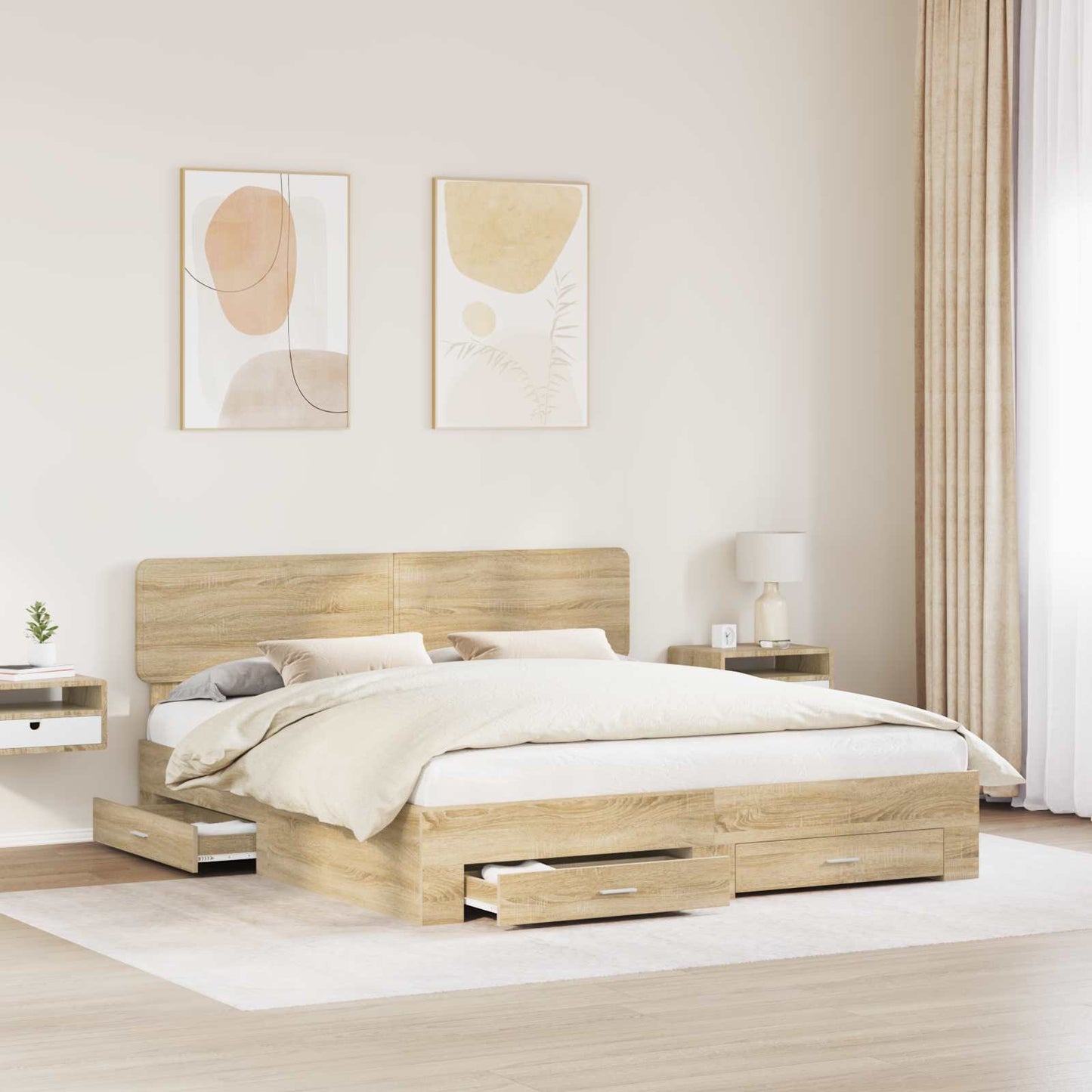 Sengestamme med skuff Sonoma eik 200 x 200 cm Konstruert tre