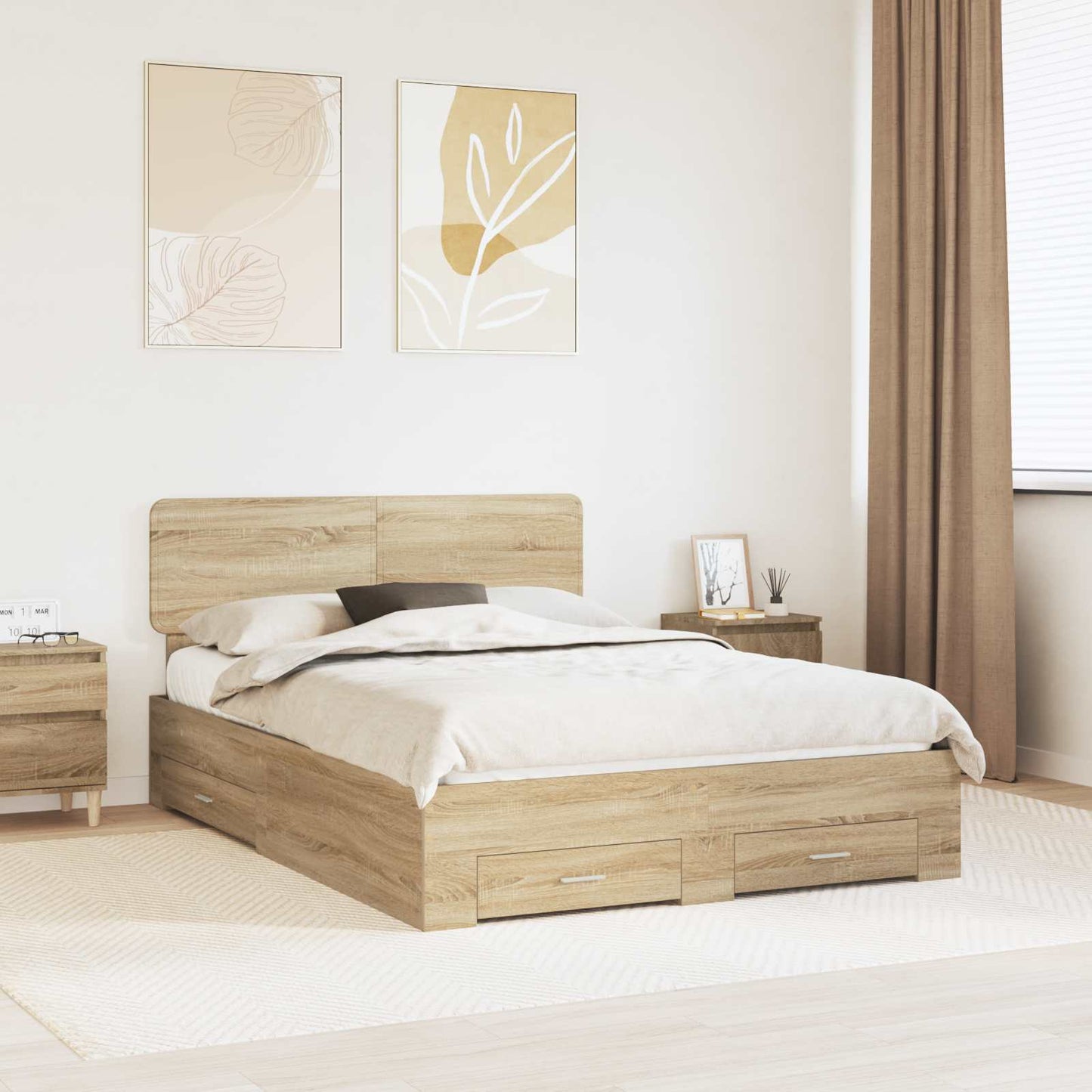Sengestamme med skuff Sonoma eik 150 x 200 cm Konstruert tre