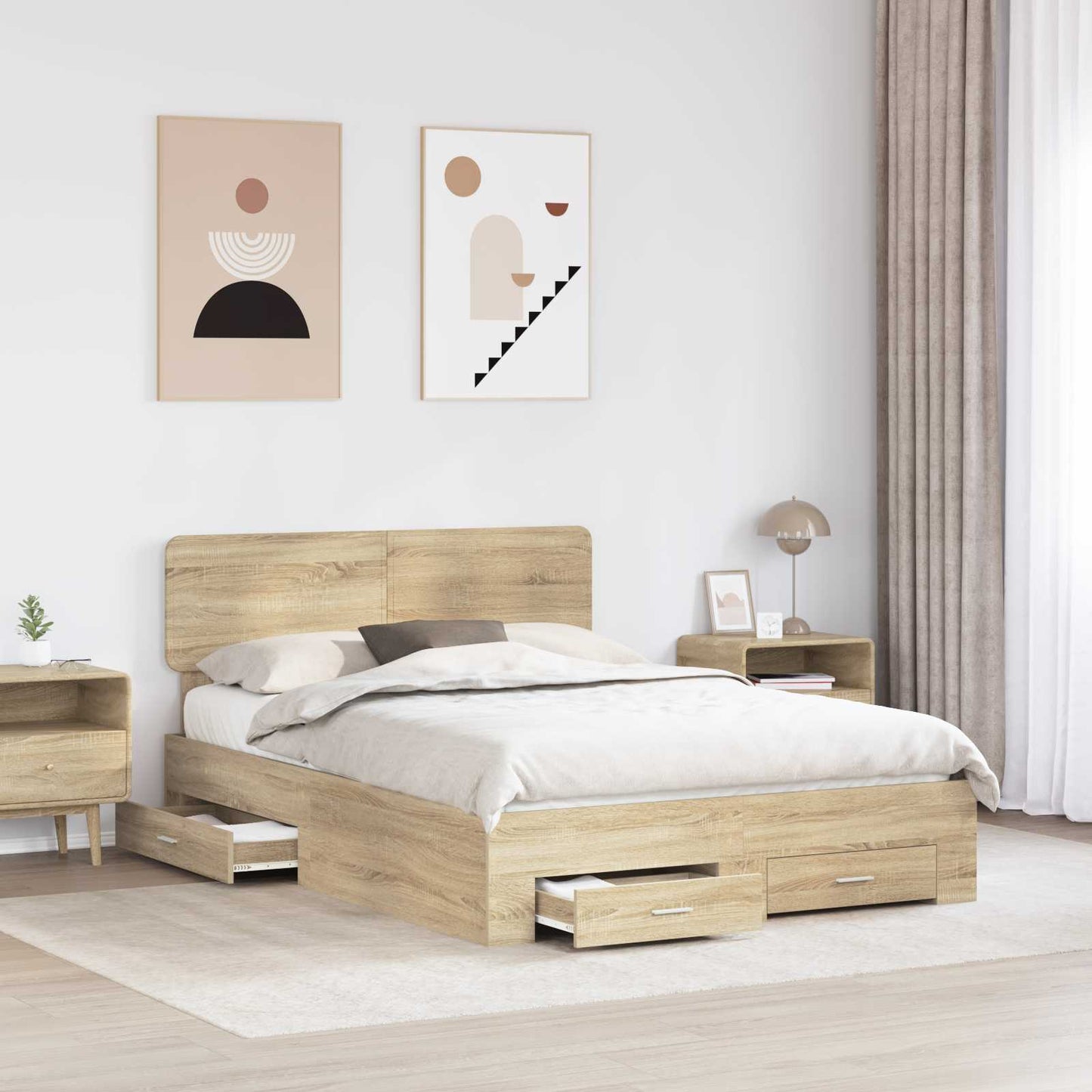 Sengestamme med skuff Sonoma eik 150 x 200 cm Konstruert tre