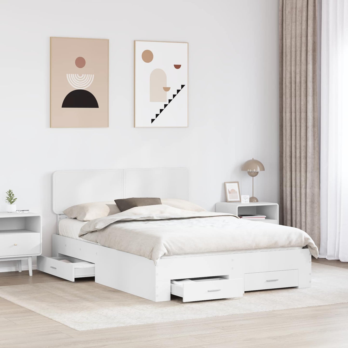 Sengestamme med hodegjerde Hvit 140 x 200 cm Konstruert tre