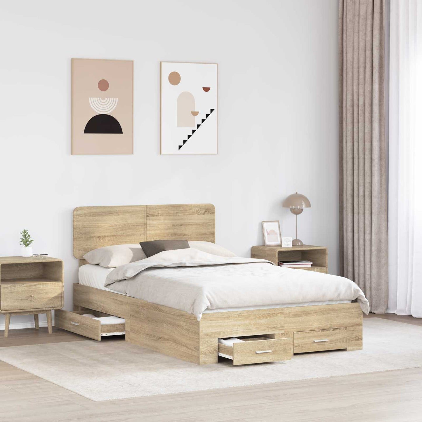 Sengestamme med skuff Sonoma eik 135 x 190 cm Konstruert tre