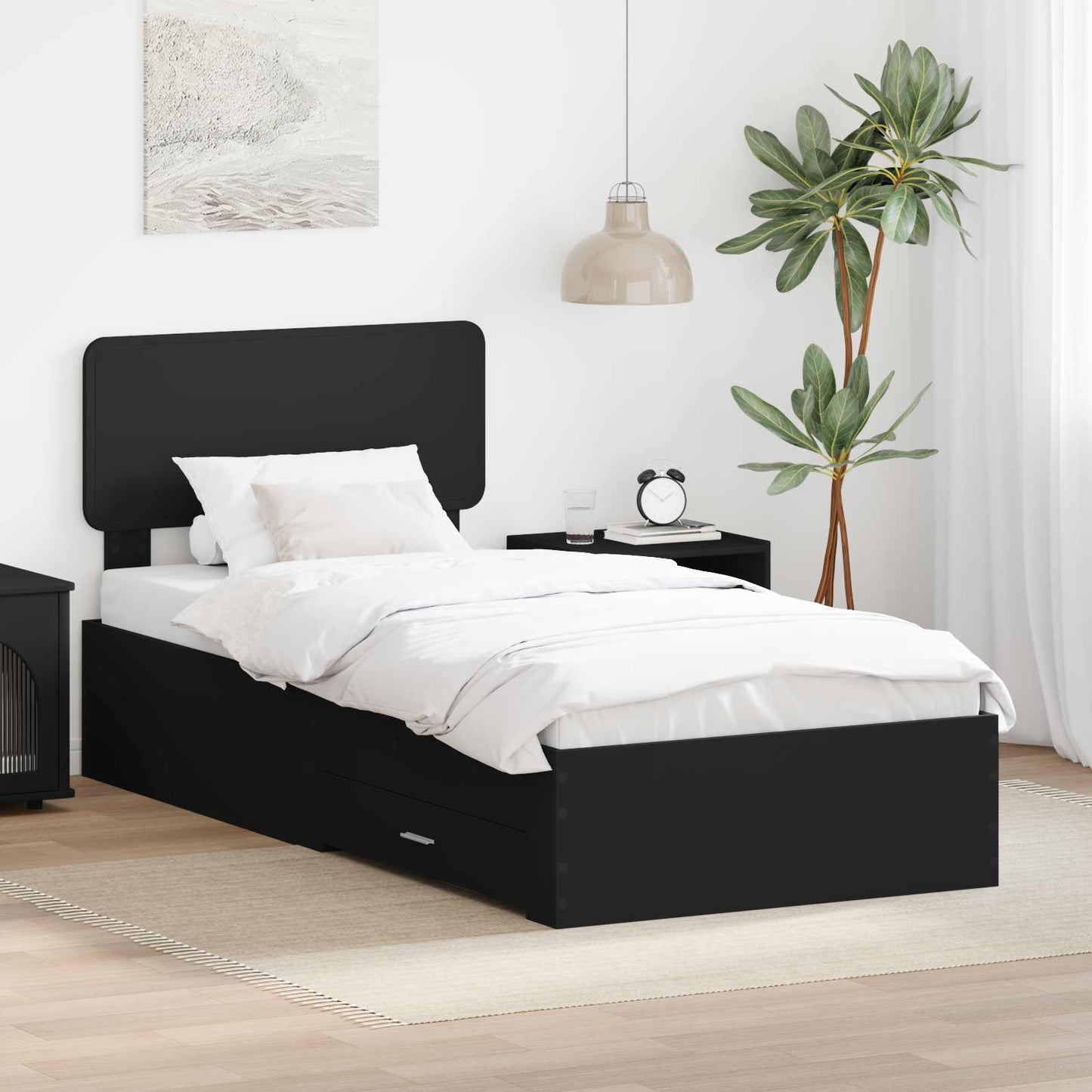 Sengestamme med hodegjerde Svart 100 x 200 cm Konstruert tre