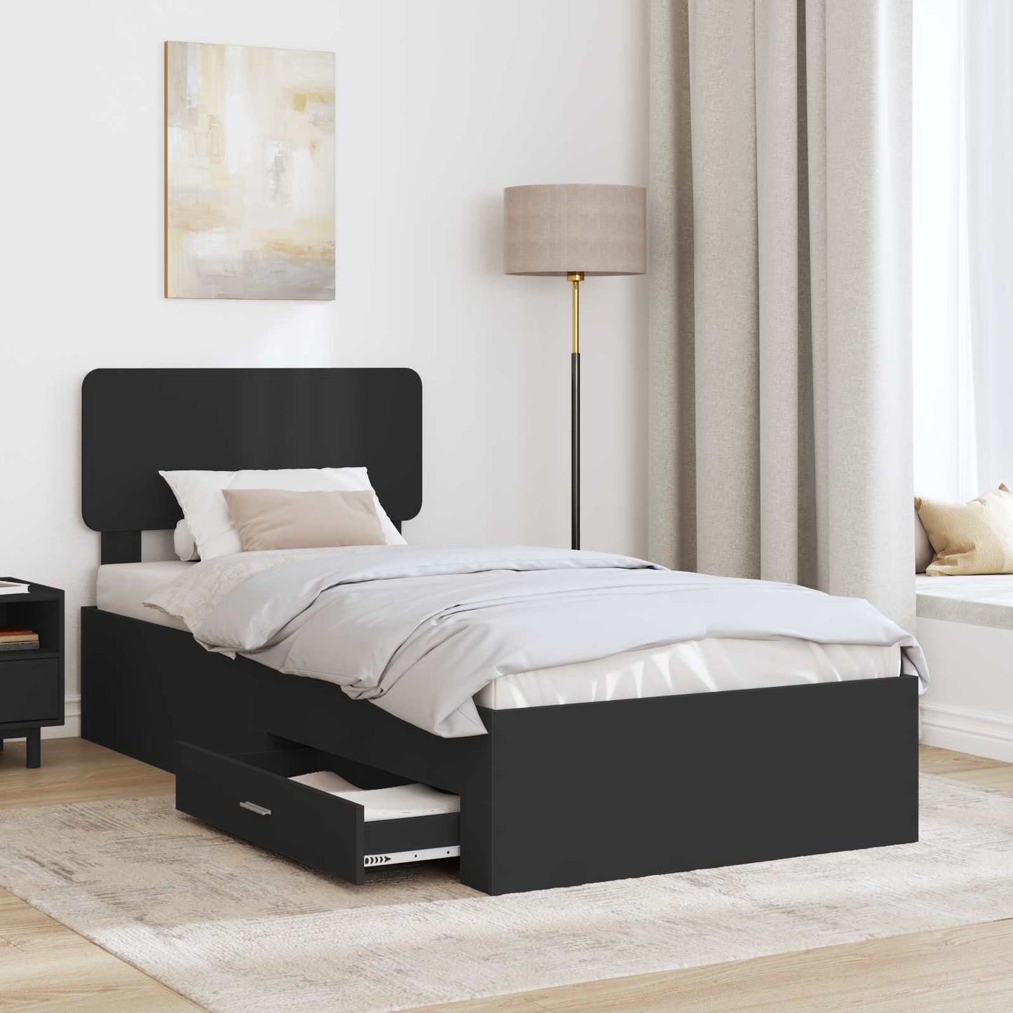 Sengestamme med hodegjerde Svart 100 x 200 cm Konstruert tre