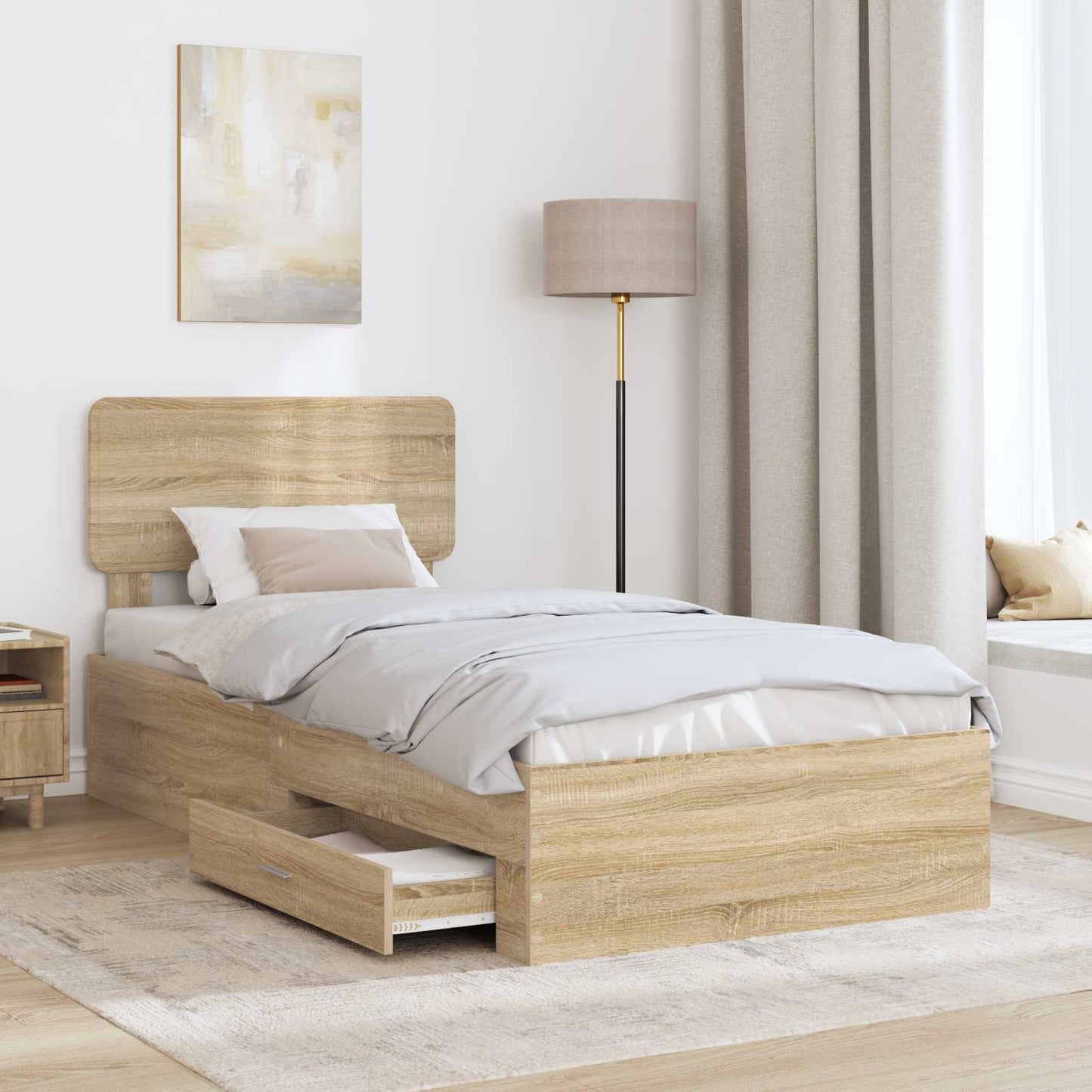 Sengestamme med skuff Sonoma eik 100 x 200 cm Konstruert tre