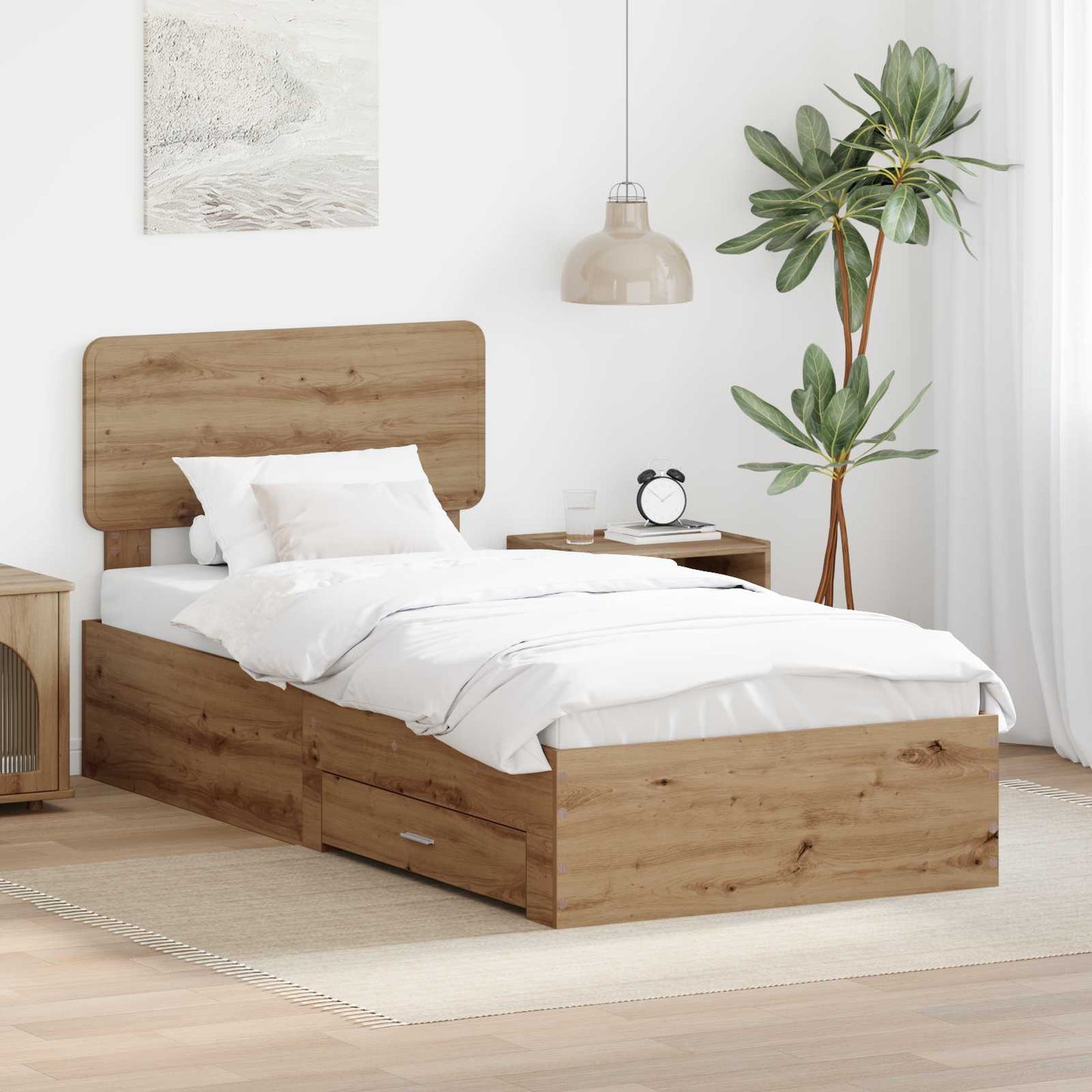 Sengestamme med skuff Artisan Eik 90 x 200 cm Konstruert tre