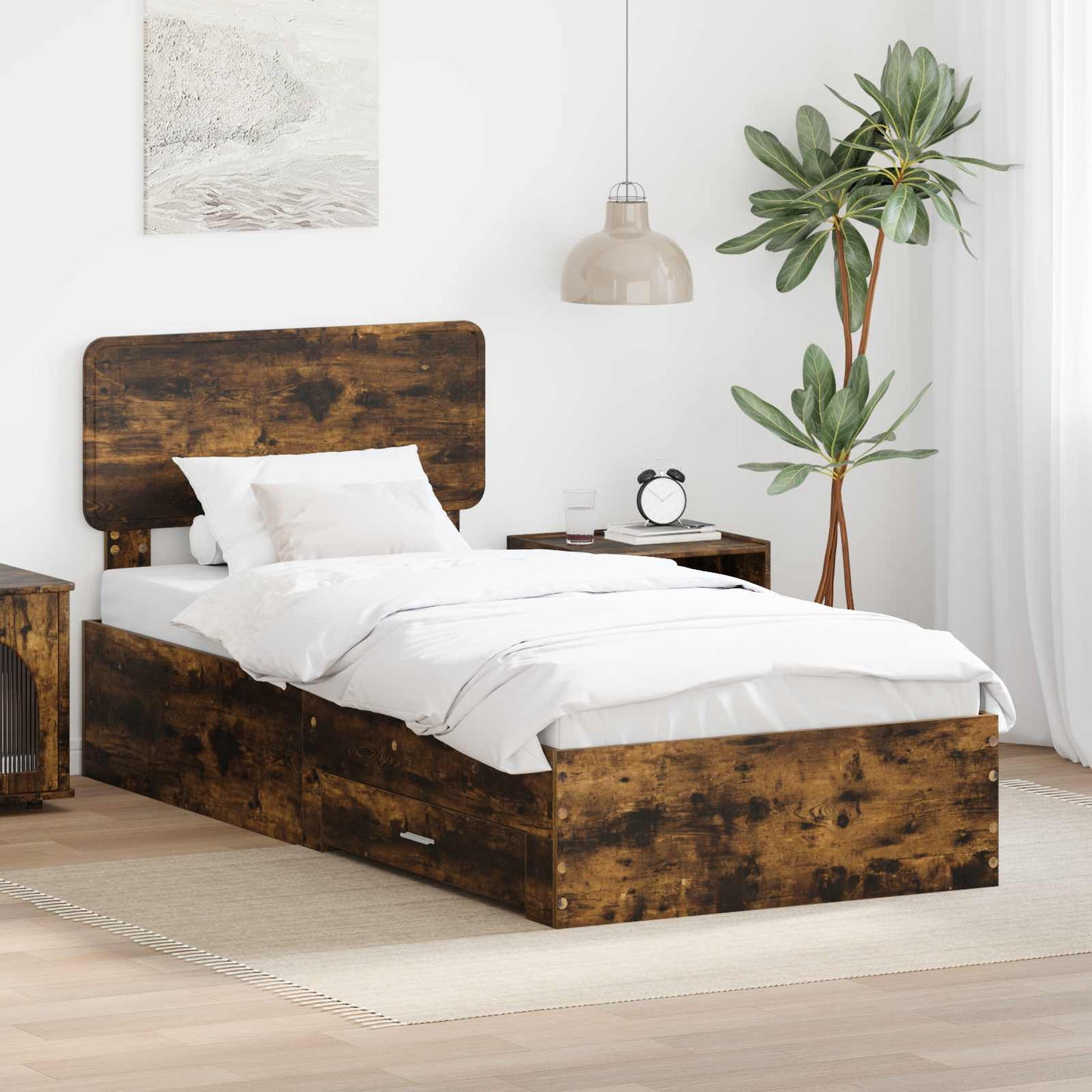 Sengestamme med hodegjerde Røkt eik 75 x 190 cm Konstruert tre