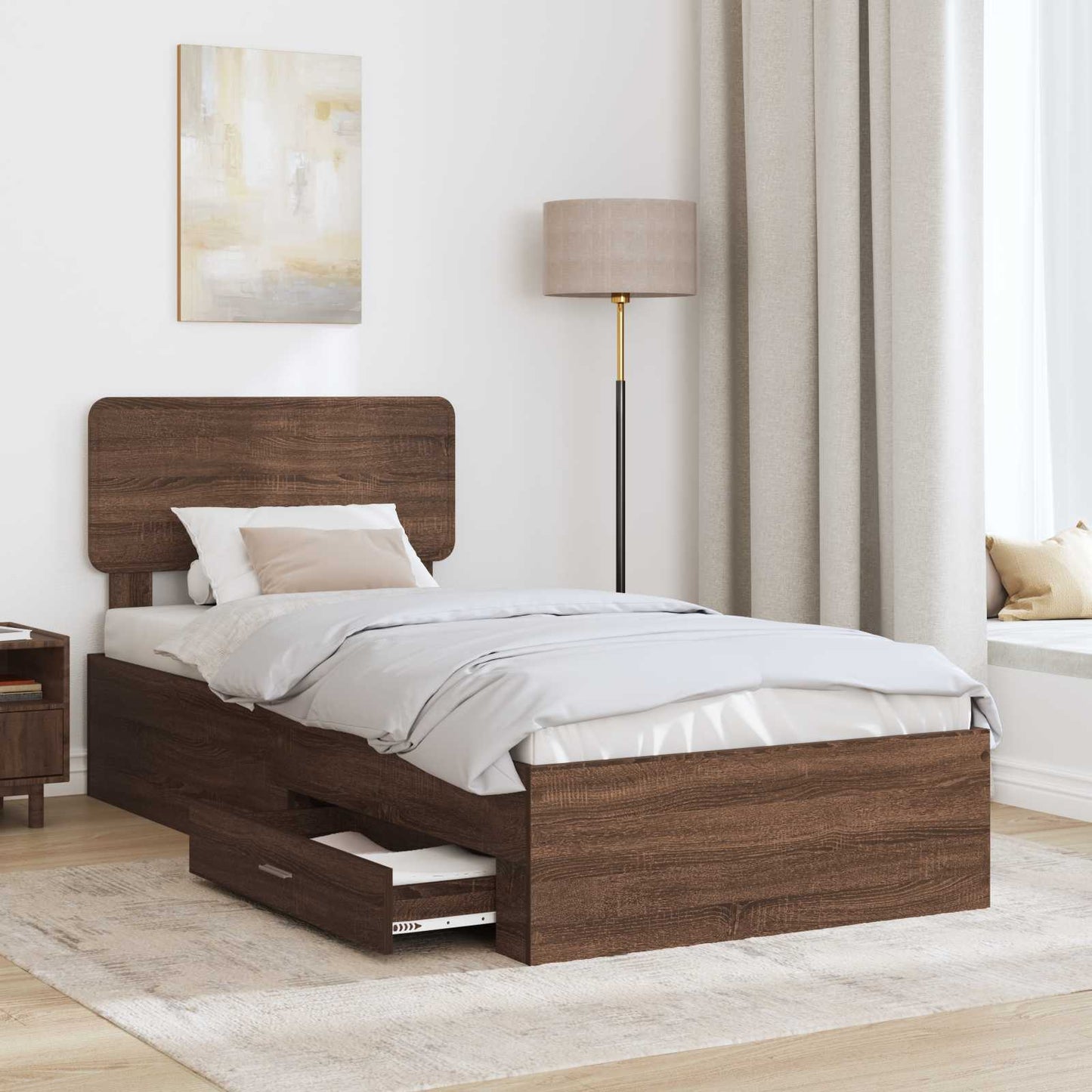 Sengestamme med hodegjerde Brun Eik 75 x 190 cm Konstruert tre