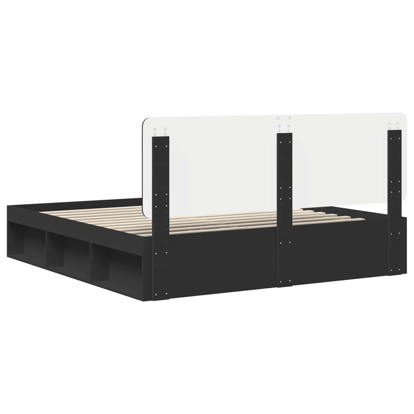 Sengestamme med hodegjerde Svart 200 x 200 cm Massiv furu