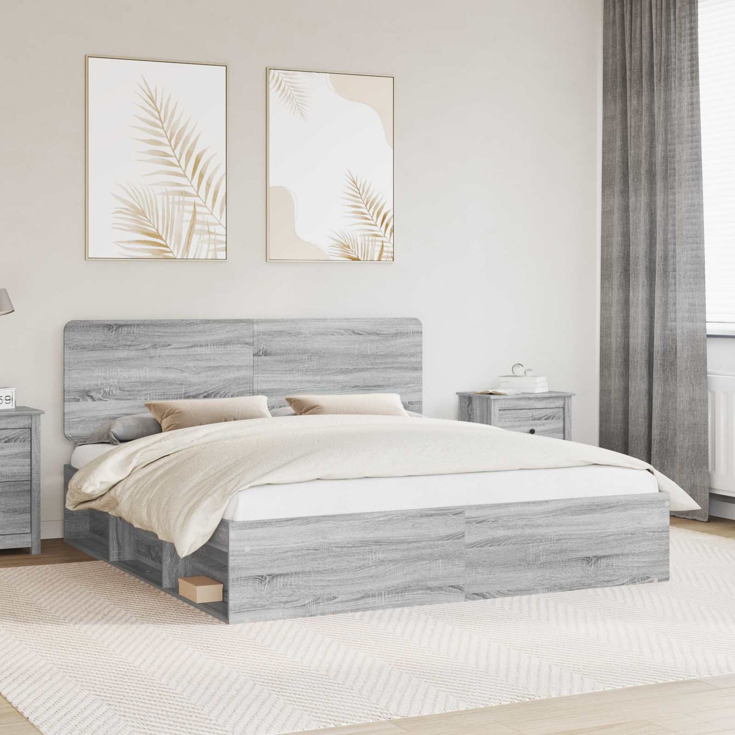 Sengestamme med hodegjerde Grå Sonoma 200 x 200 cm Massiv furu