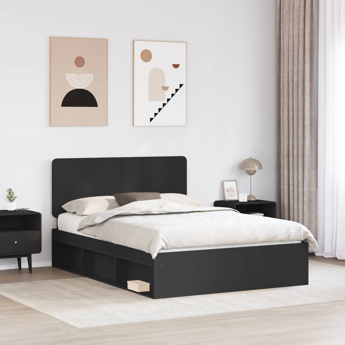 Sengestamme med hodegjerde Svart 160 x 200 cm Massiv furu