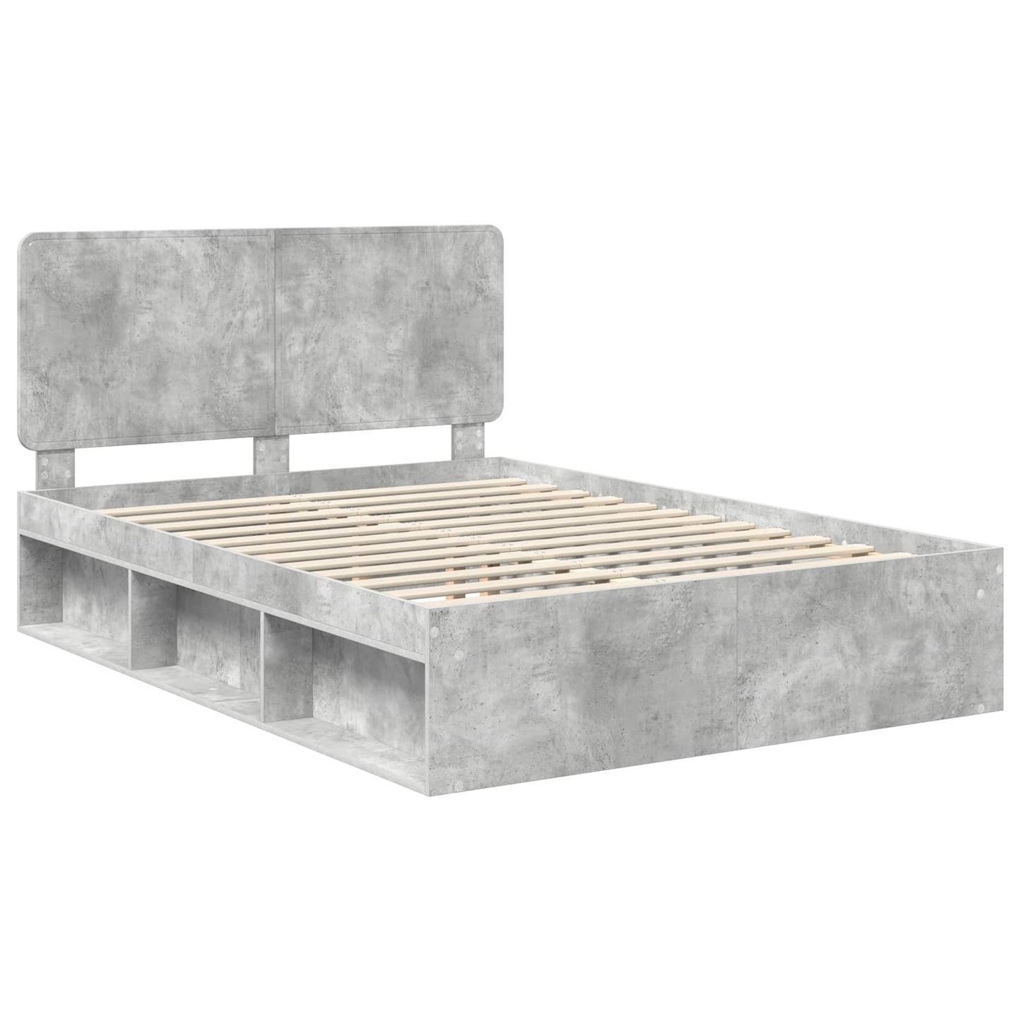 Sengestamme med hodegjerde Betonggrå 150 x 200 cm Massiv furu