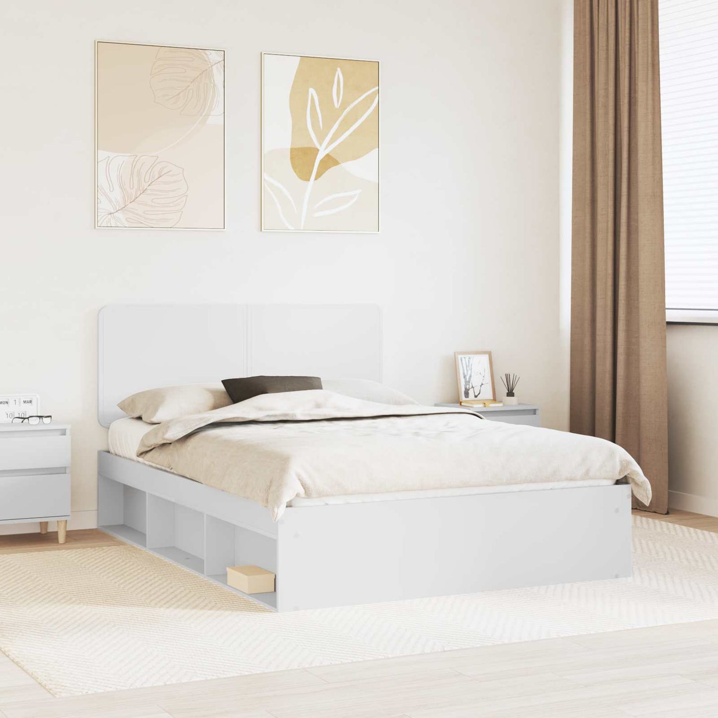 Sengestamme med hodegjerde Hvit 140 x 200 cm Massiv furu