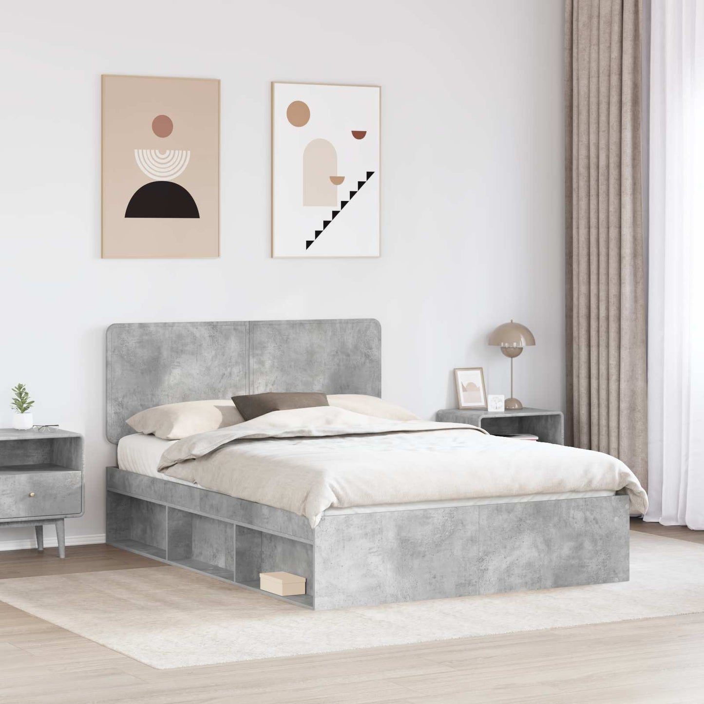 Sengestamme med hodegjerde Betong 140 x 200 cm Massiv furu