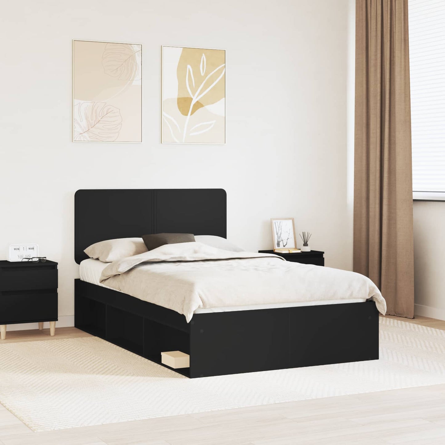 Sengestamme med hodegjerde Svart 135 x 190 cm Massiv furu