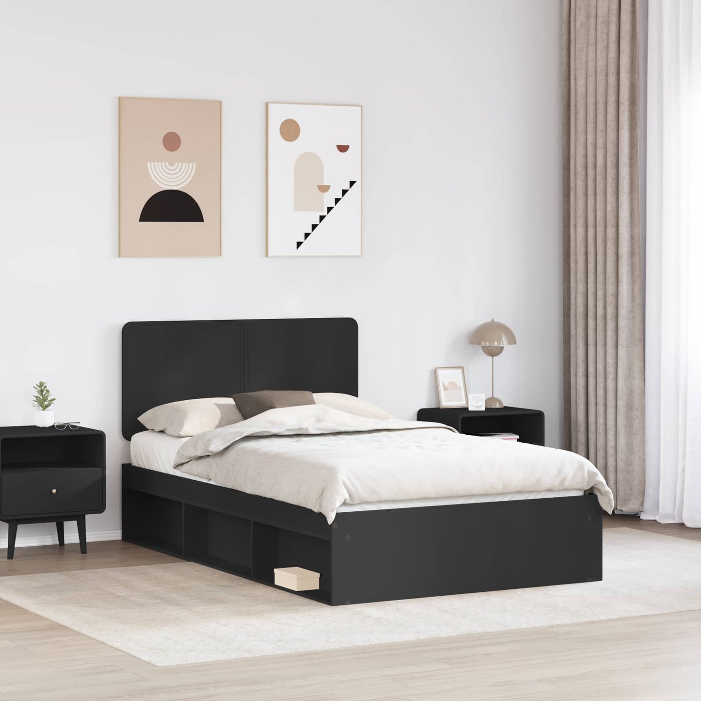 Sengestamme med hodegjerde Svart 135 x 190 cm Massiv furu