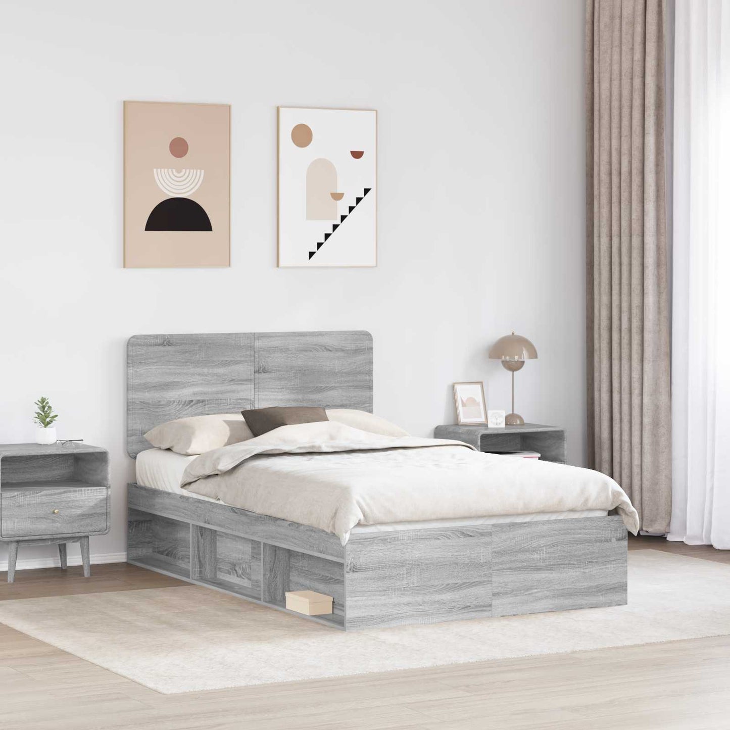 Sengestamme med hodegjerde Grå Sonoma 135 x 190 cm Massiv furu