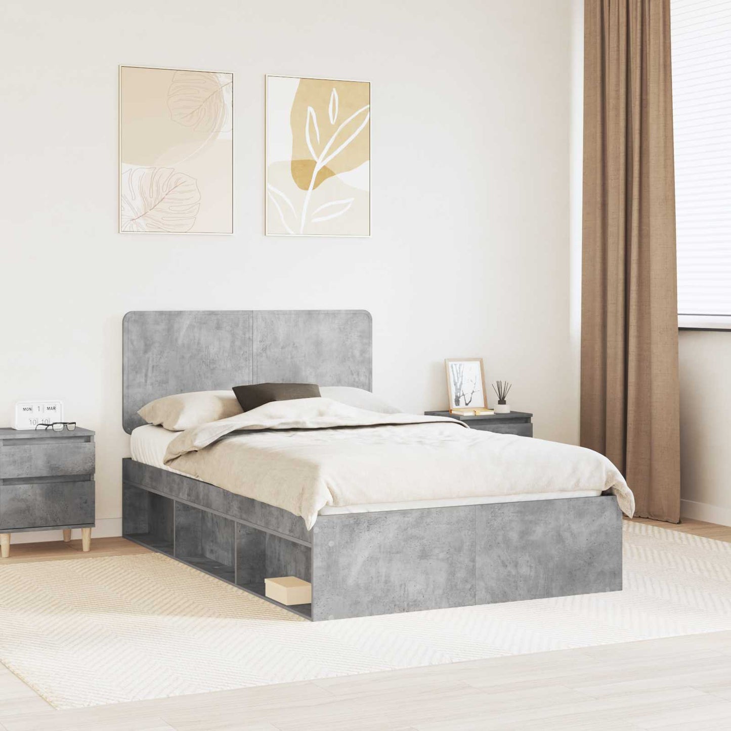 Sengestamme med hodegjerde Betong 120 x 200 cm Massiv furu