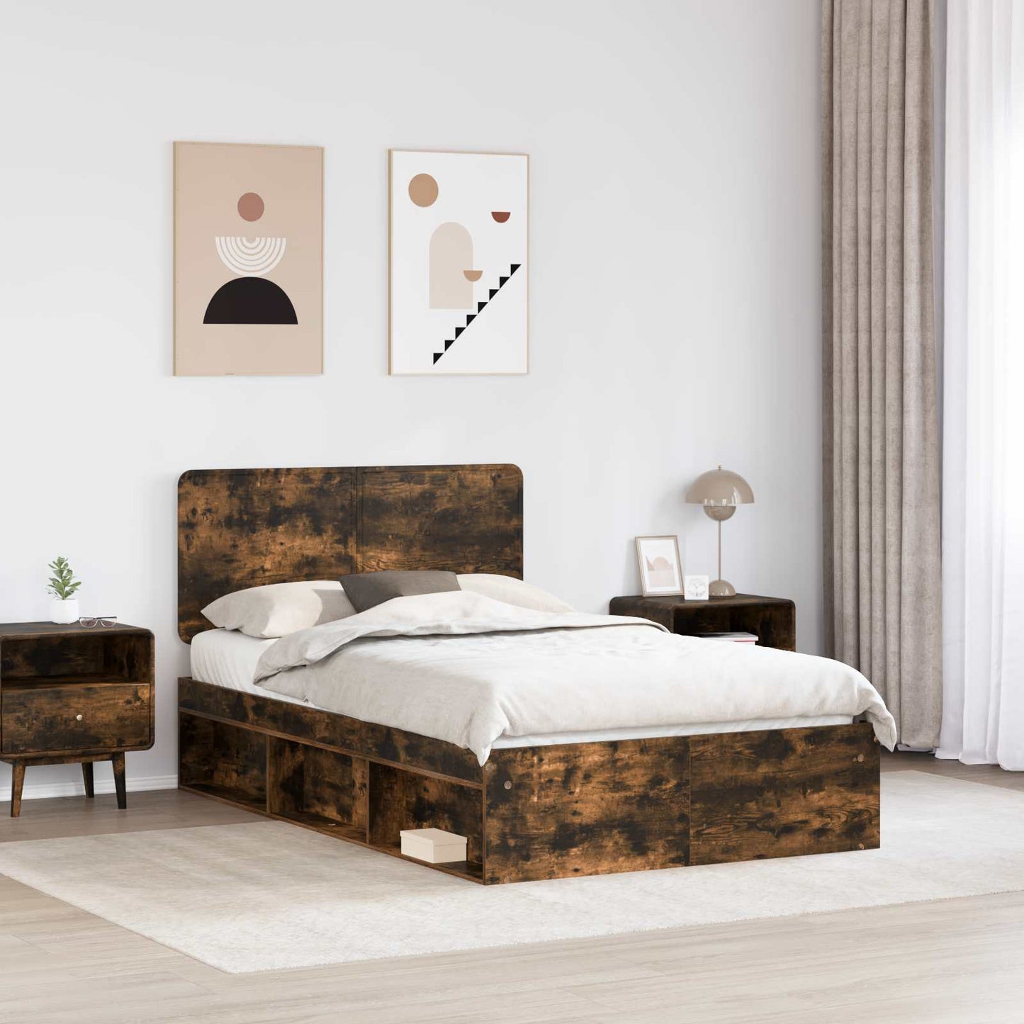 Sengestamme med hodegjerde Røkt eik 120 x 190 cm Massiv furu