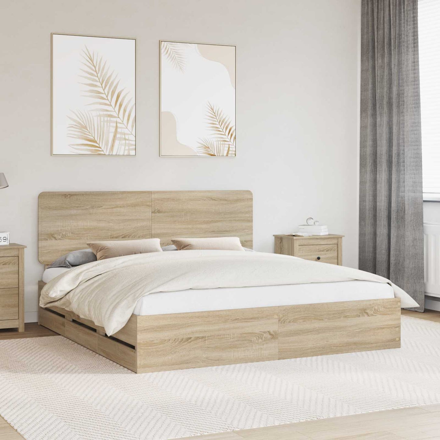 Sengestamme med skuff Sonoma eik 200 x 200 cm Ingeniørtre