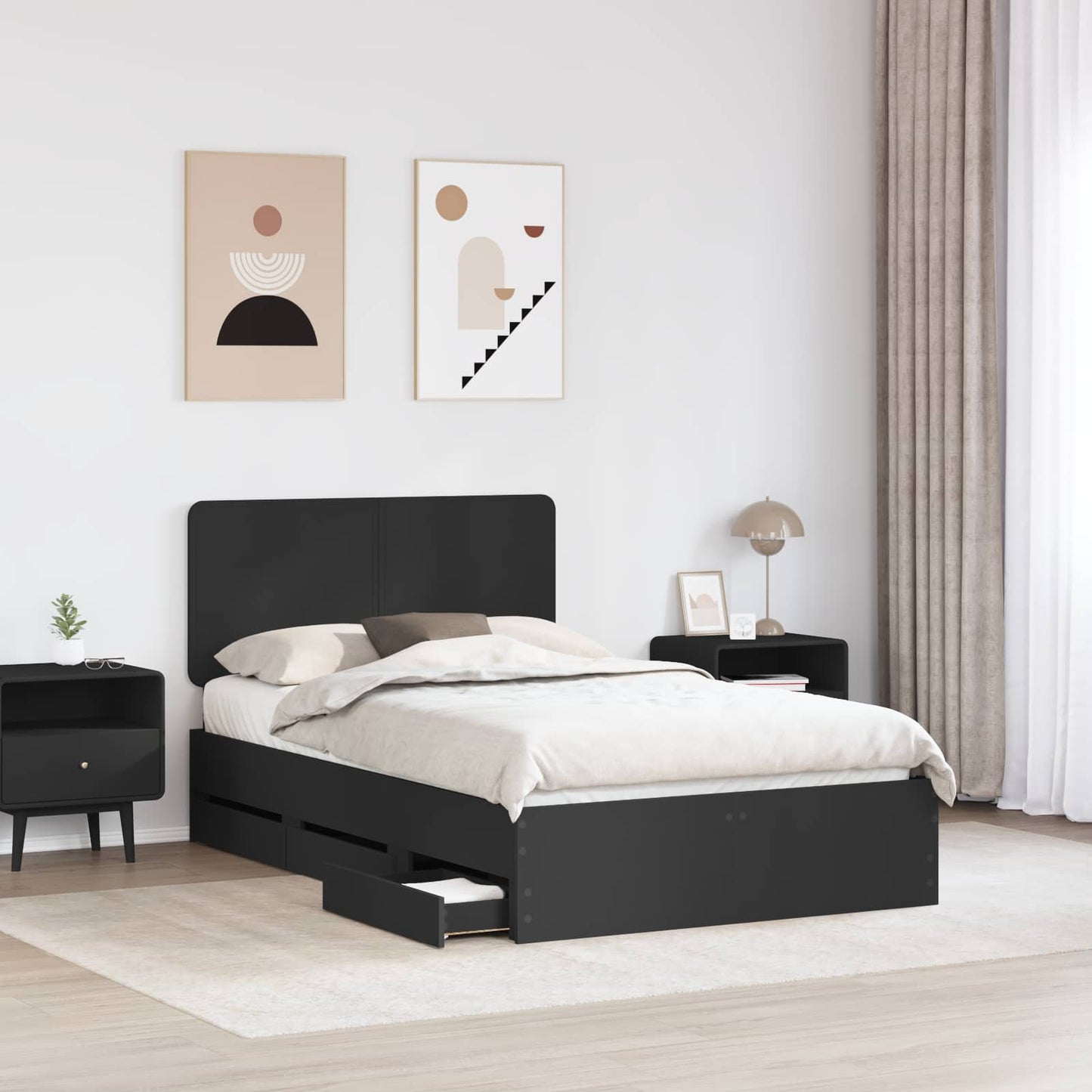 Sengestamme med skuff Svart 120 x 190 cm Ingeniørtre