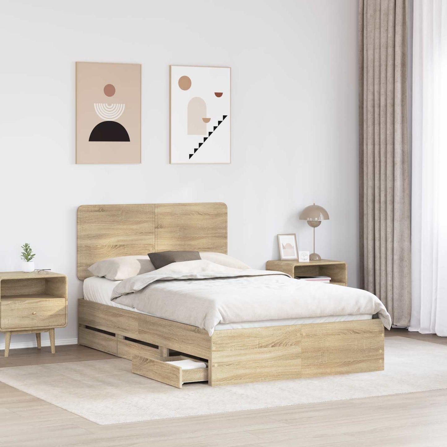 Sengestamme med skuff Sonoma eik 120 x 190 cm Ingeniørtre