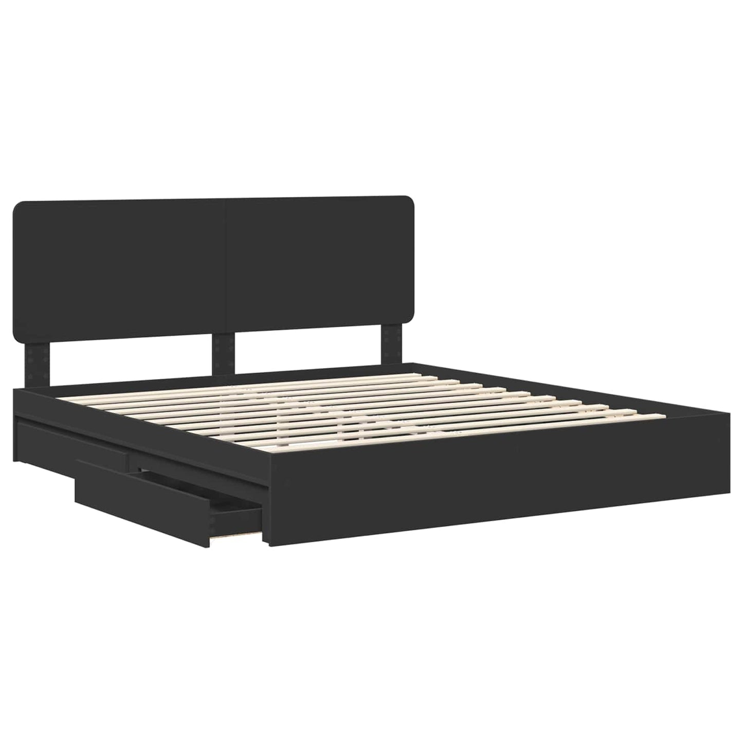 Seng med Oppbevaring Svart 200 x 200 cm Konstruert tre
