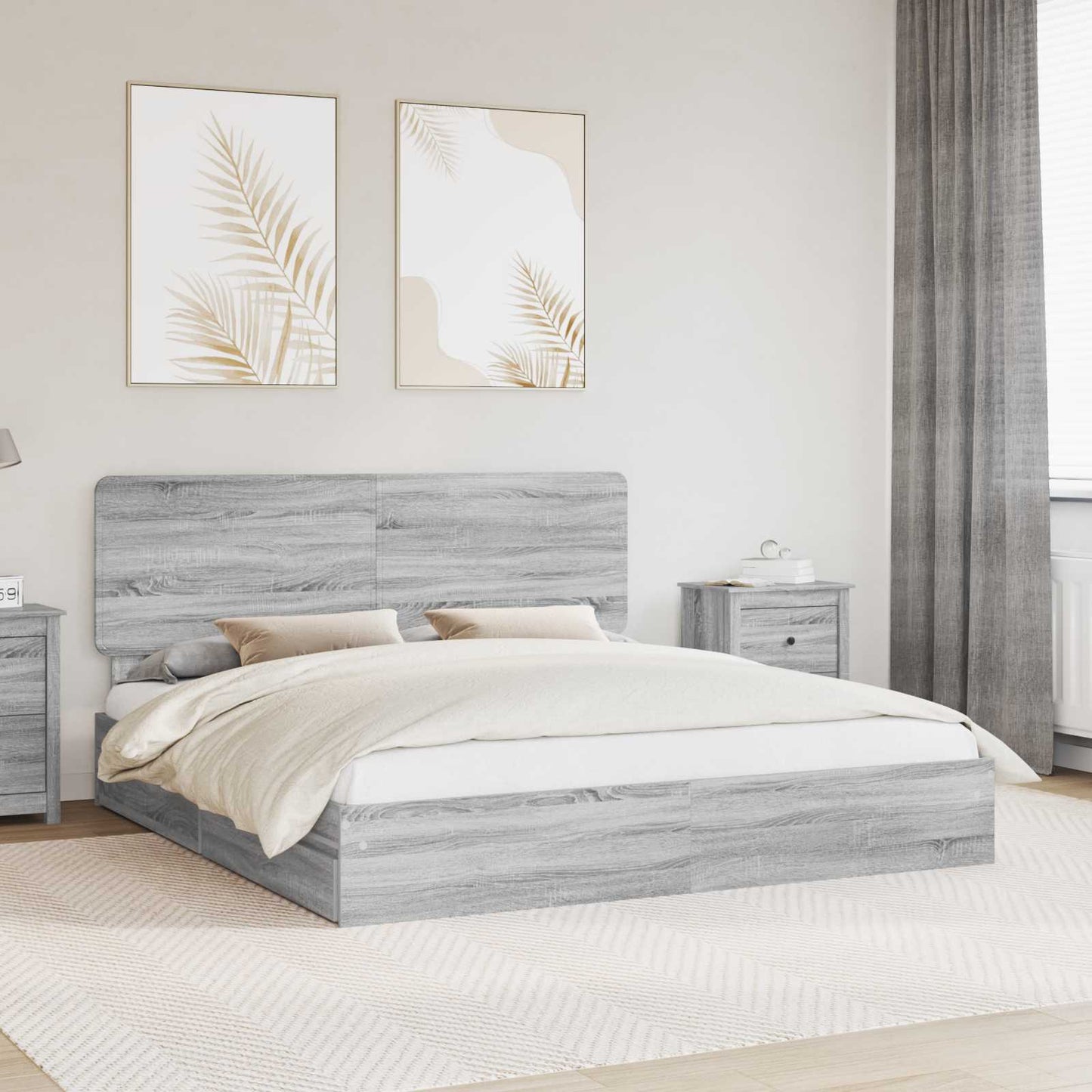 Seng med Oppbevaring Grå Sonoma 200 x 200 cm Konstruert tre