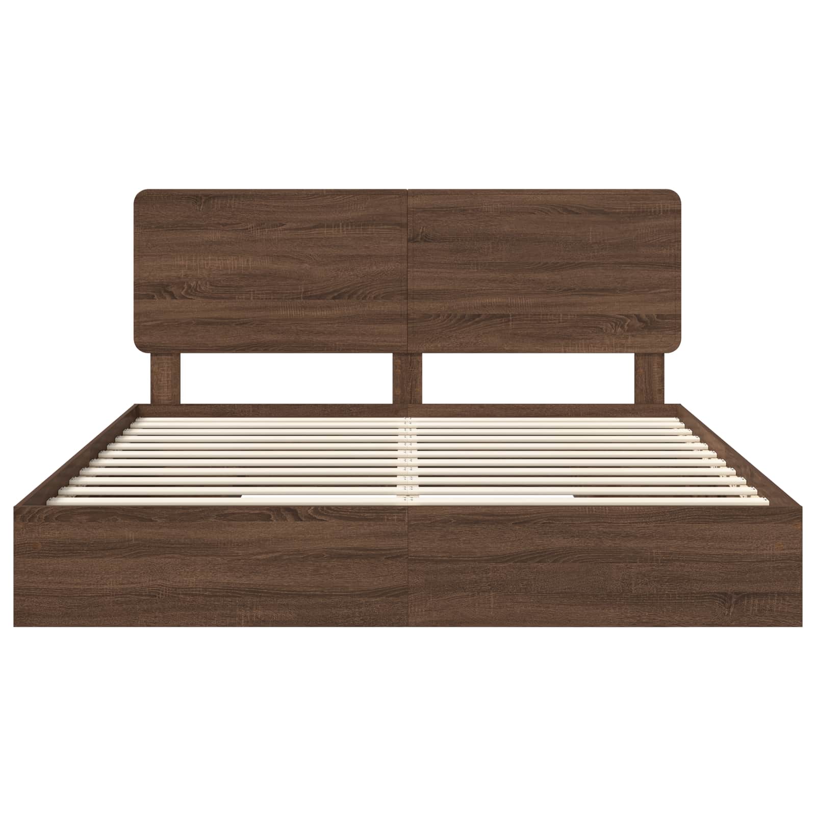 Seng med Oppbevaring Brun Eik 200 x 200 cm Konstruert tre