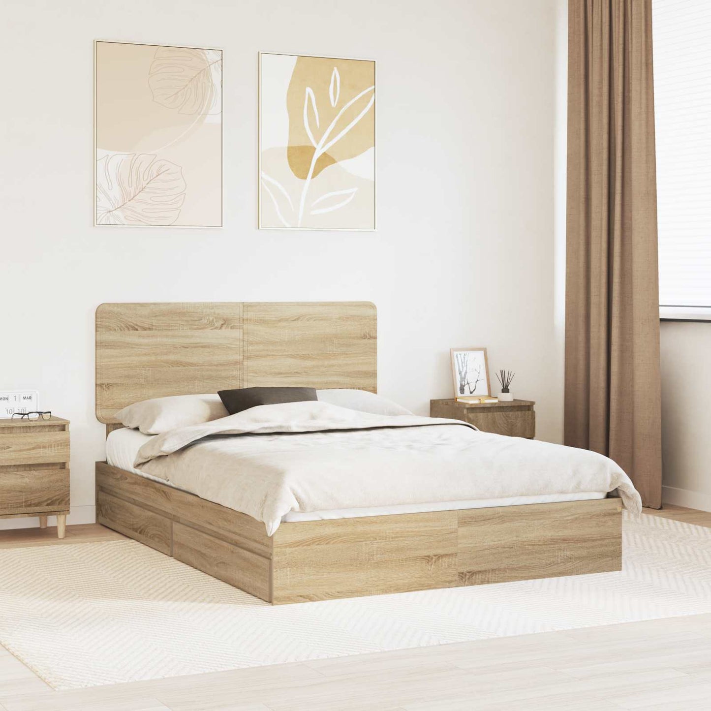 Seng med Oppbevaring Sonoma eik 160 x 200 cm Konstruert tre