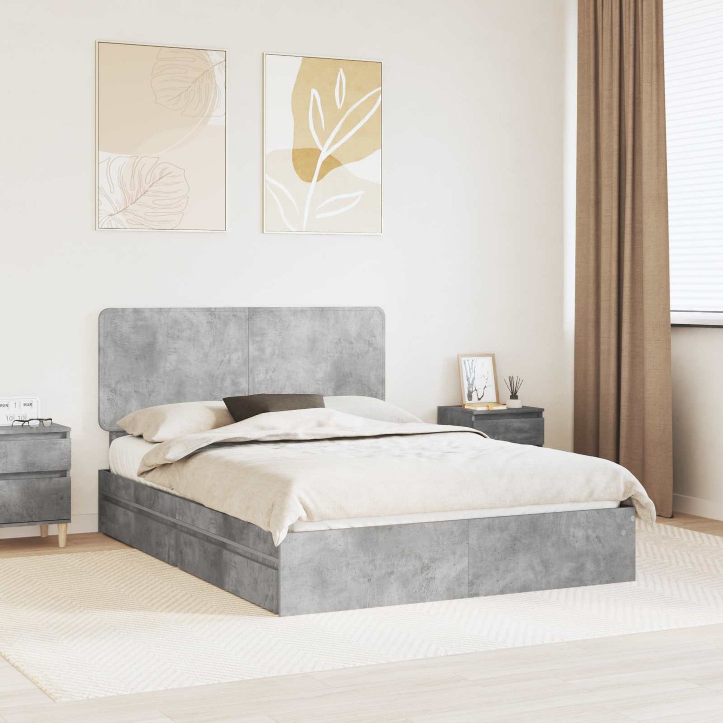 Seng med Oppbevaring Betonggrå 150 x 200 cm Konstruert tre