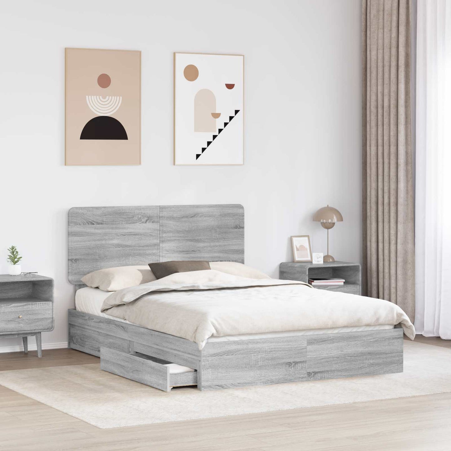 Seng med Oppbevaring Grå Sonoma 150 x 200 cm Konstruert tre