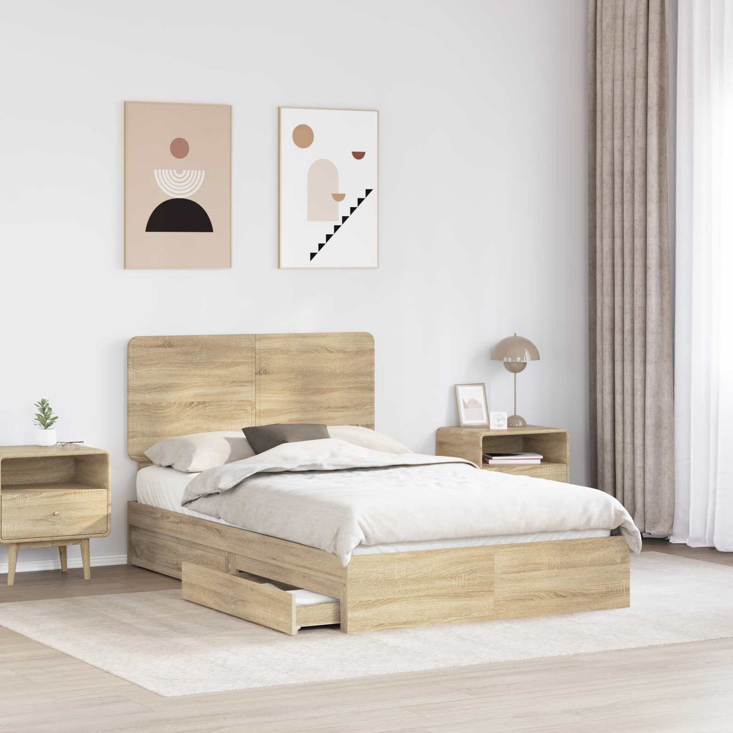 Seng med Oppbevaring Sonoma eik 135 x 190 cm Konstruert tre